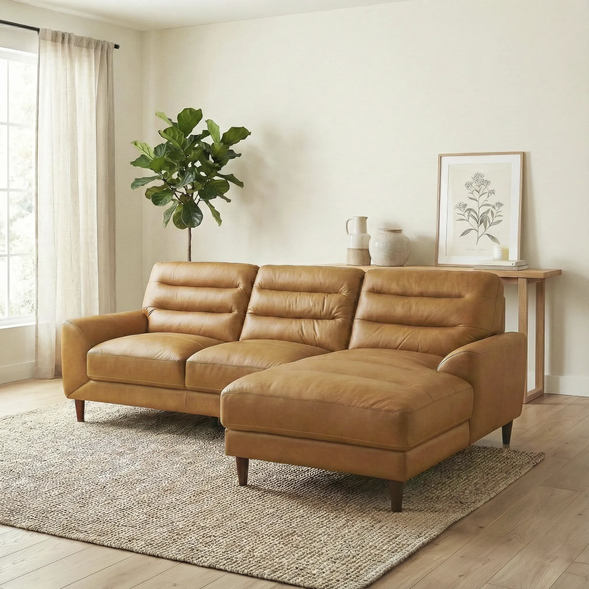 Clarion Genuine Tan Leather Sectional Sofa with Chaise Lounge - Image 4