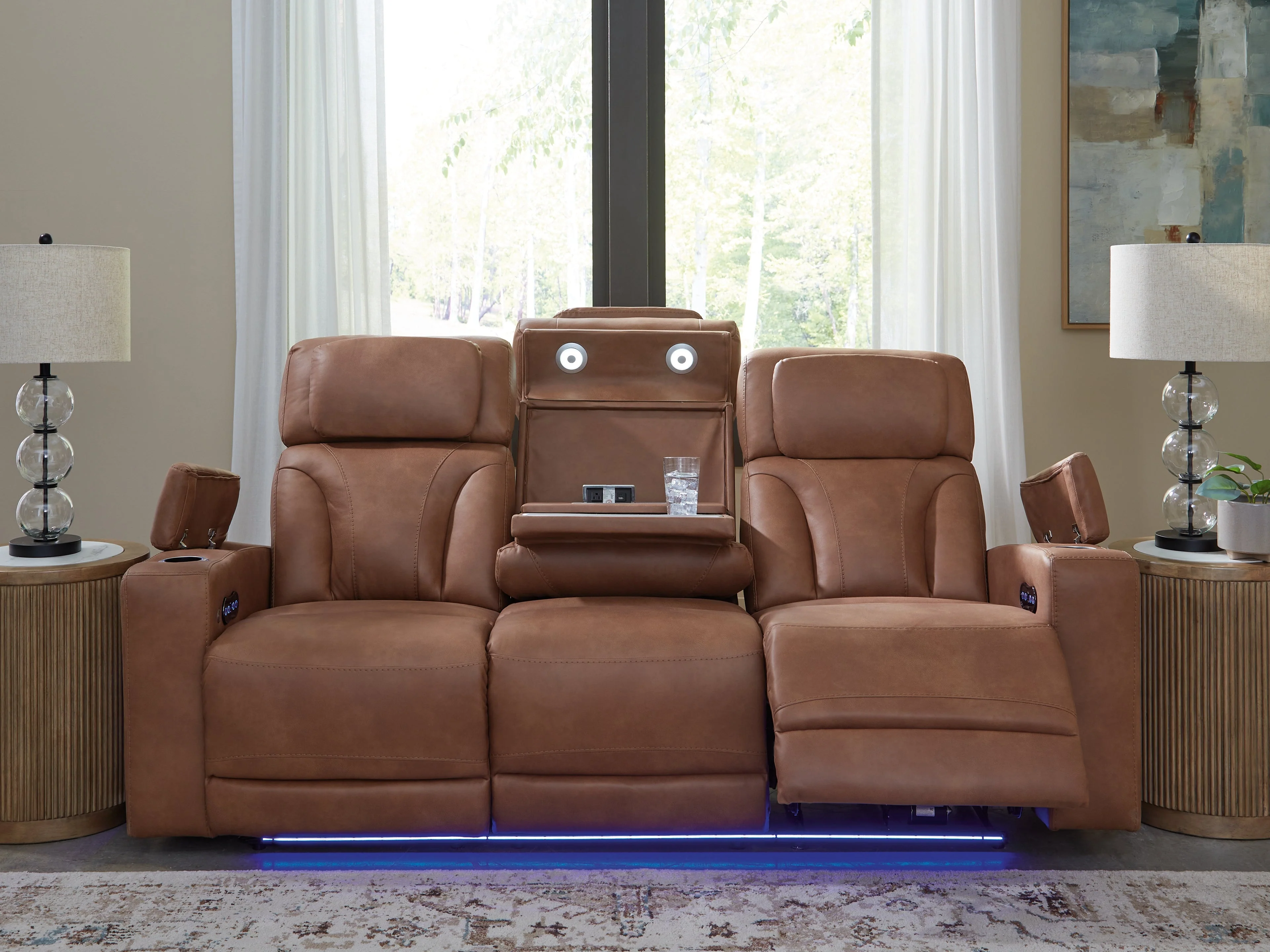Clean-Slate Caramel Dual Power Reclining Sofa