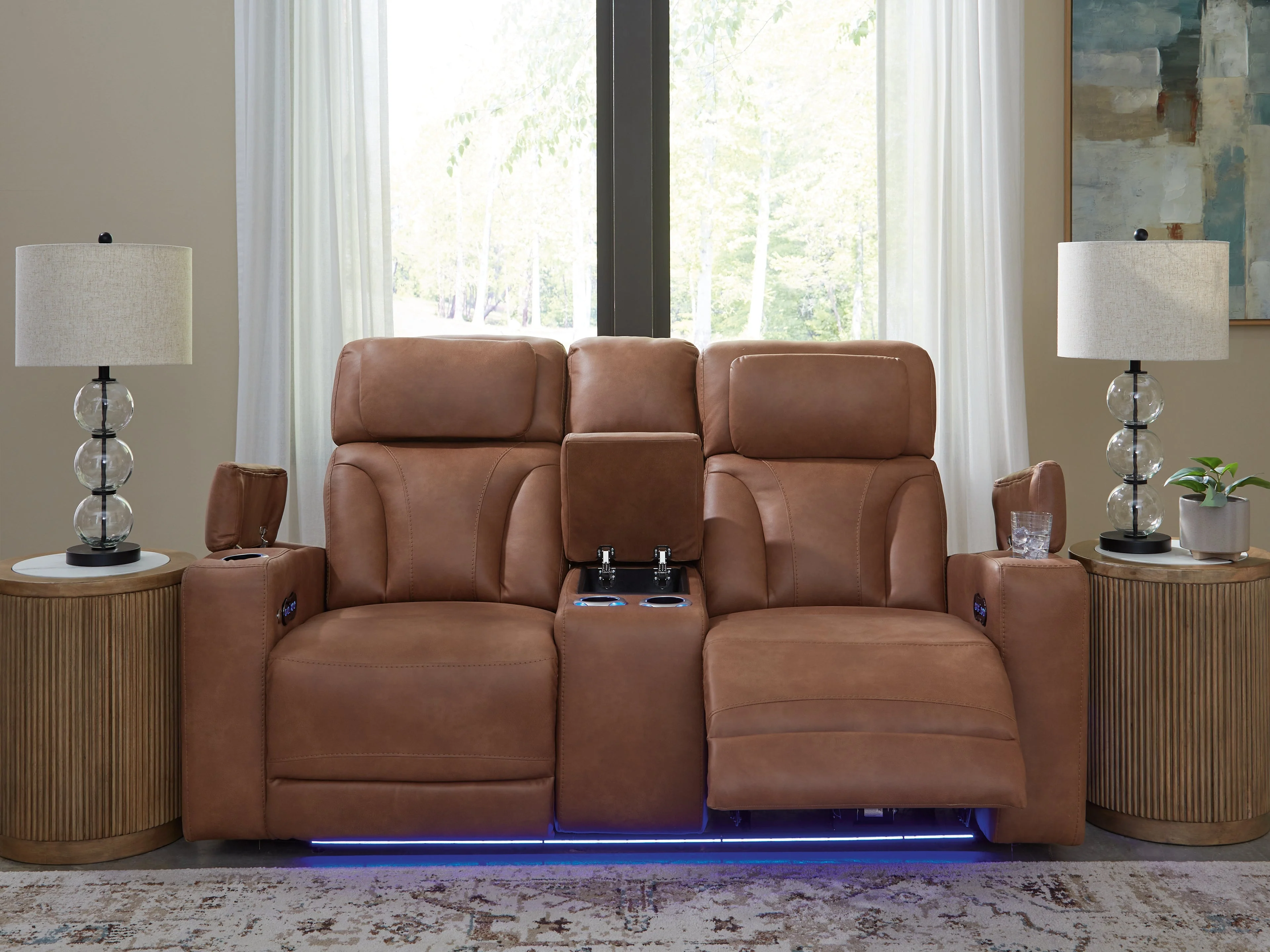 Clean-Slate Caramel Power Reclining Loveseat with Console
