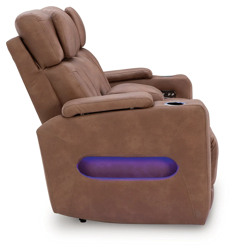 Clean-Slate Caramel Power Reclining Loveseat with Console - Image 5