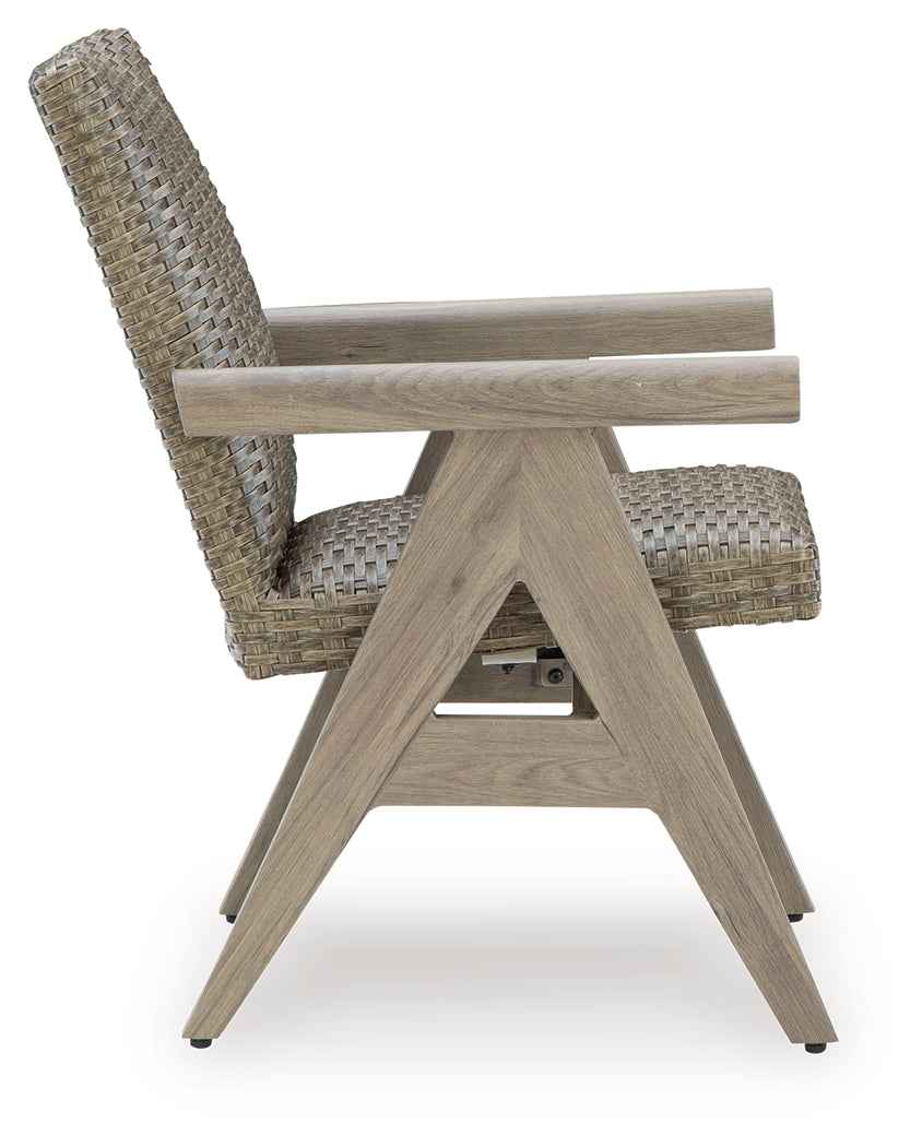 Cliff Trails Beige Outdoor Dining Table and 4 Arm Chairs - Image 4
