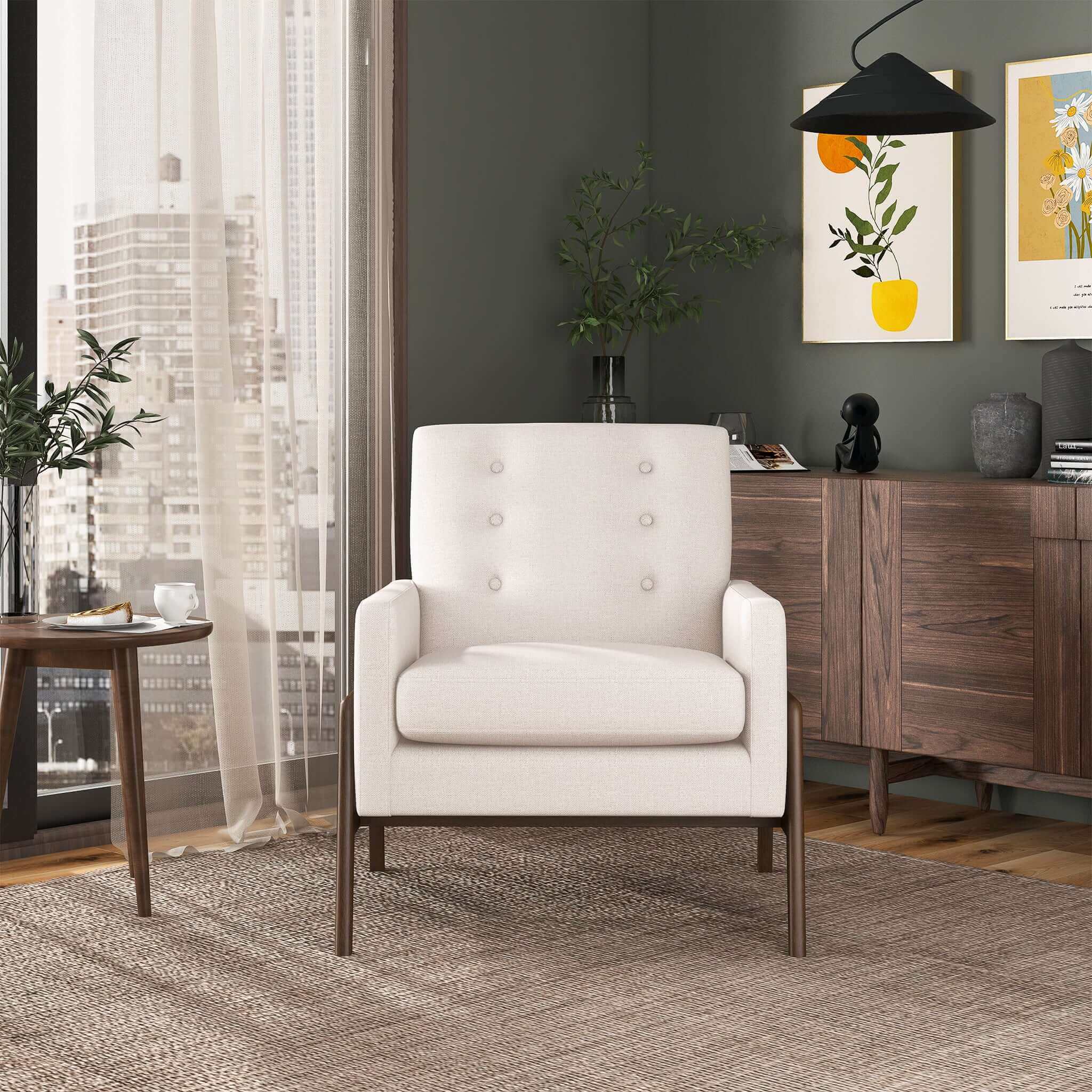 Cole Solid Wood Beige Velvet Lounge Chair - Image 8