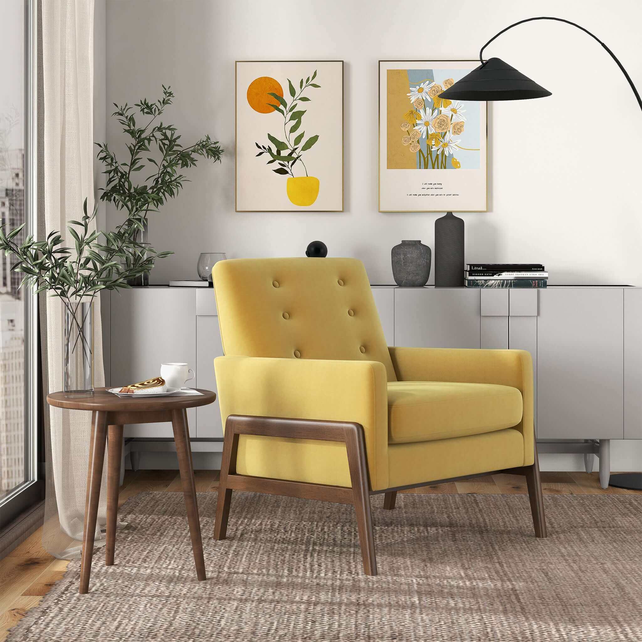 Cole Solid Wood Dark Yellow Velvet Lounge Chair - Image 3