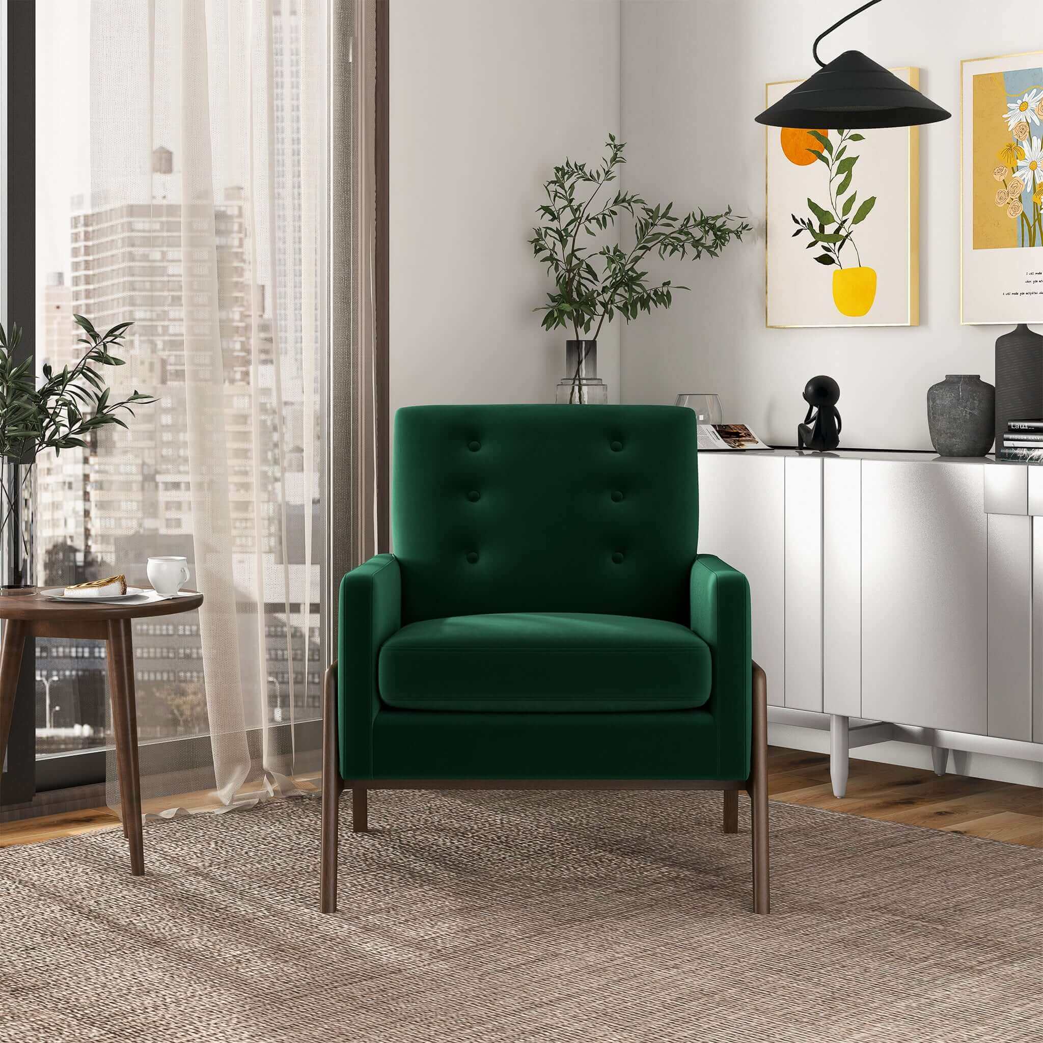 Cole  Solid Wood Green Velvet Lounge Chair - Image 8