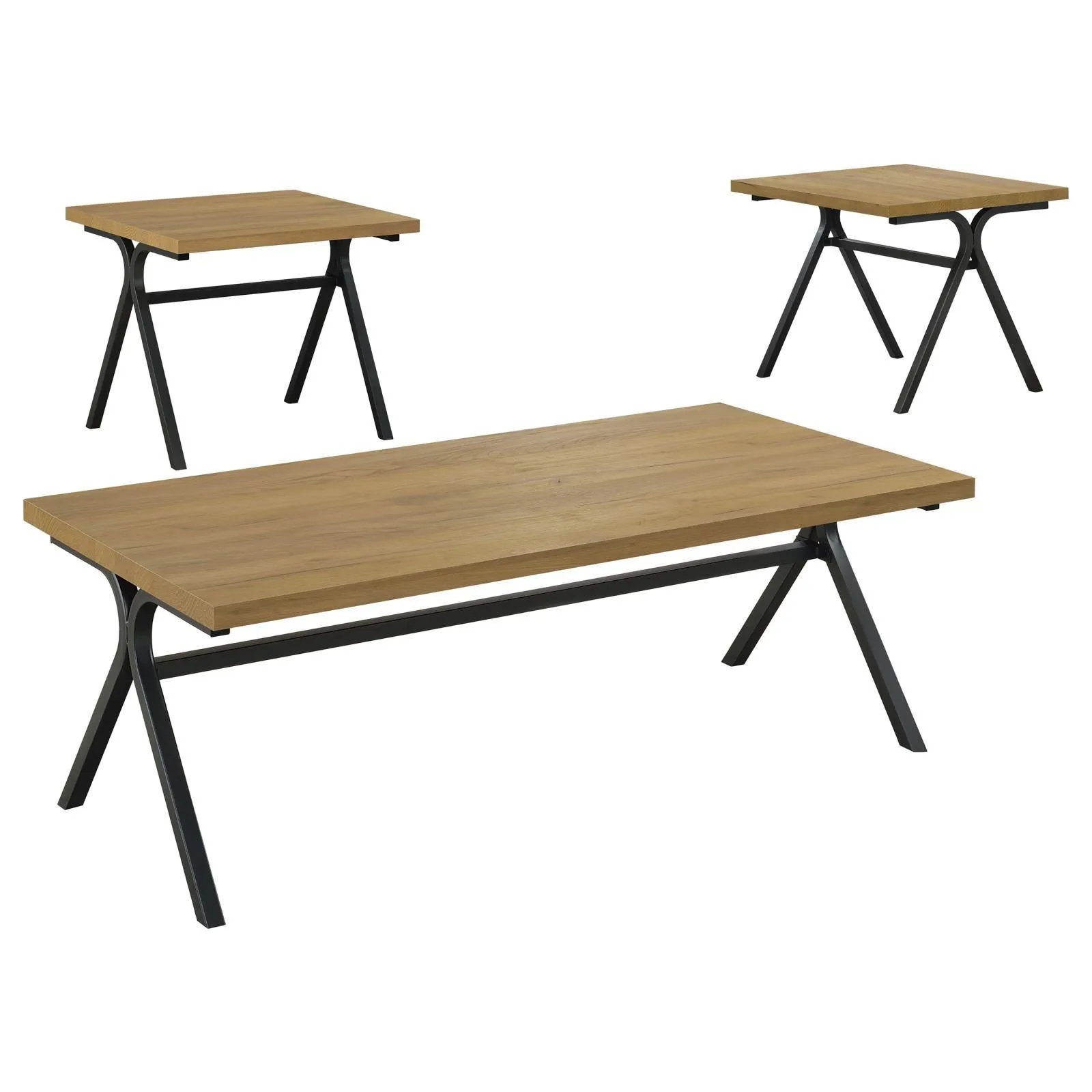 Colmar Golden Oak/Gunmetal 3-Piece Trestle Occasional Table Set - Image 2