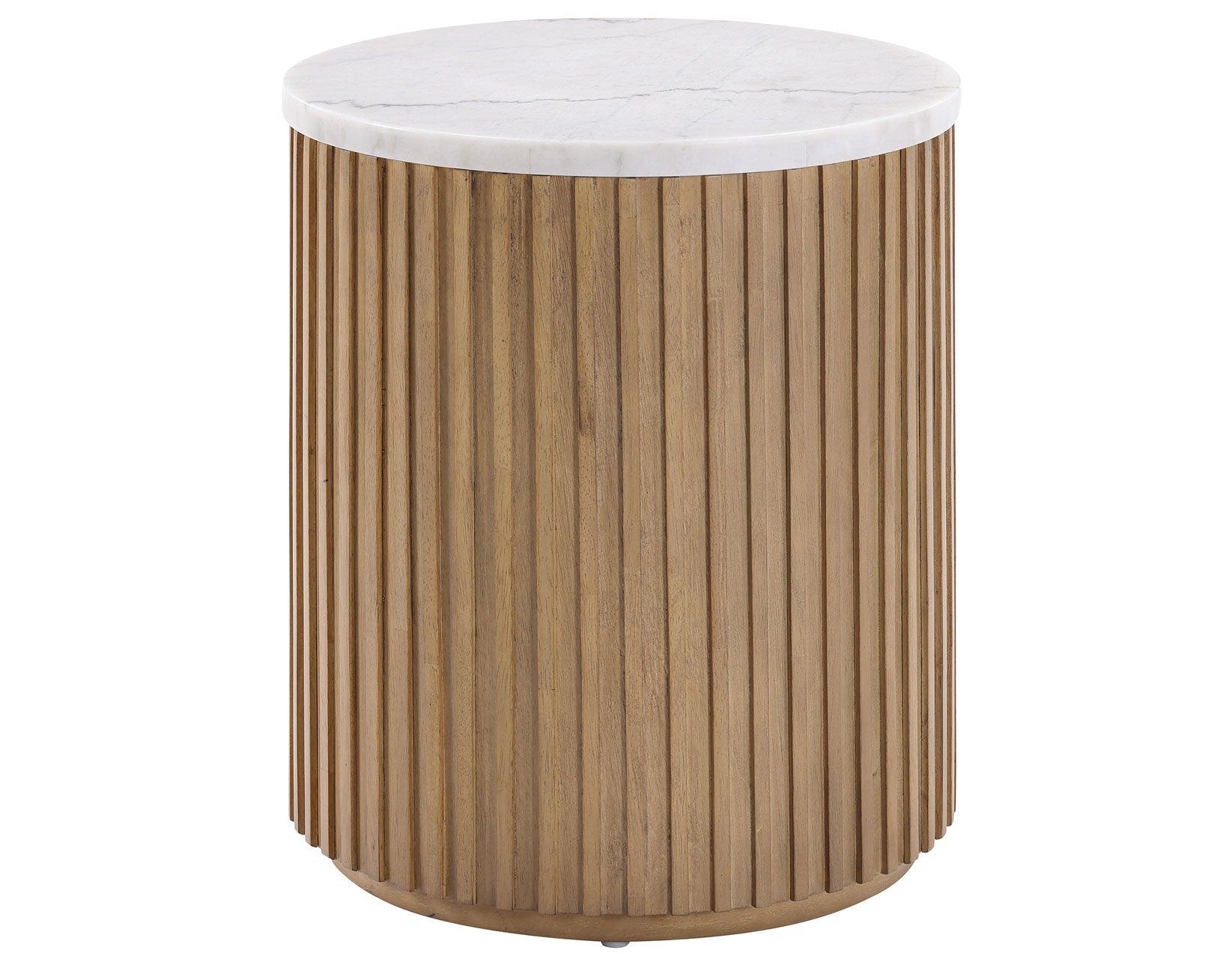 Colvin 18″ Round White Marble Top End Table, Toffee Finish - Image 2