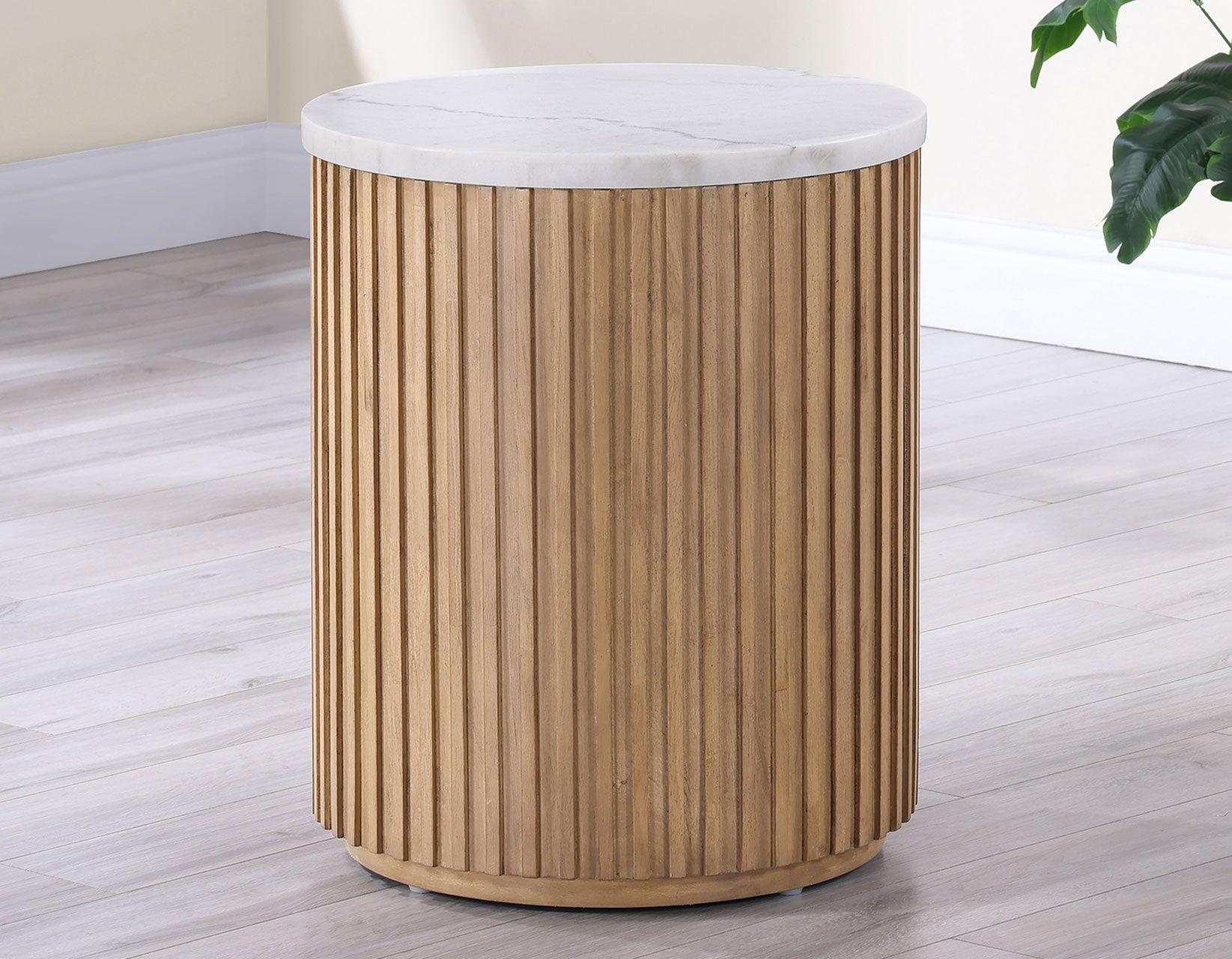 Colvin 3-Piece White Marble Top Table Set, Toffee Finish - Image 3