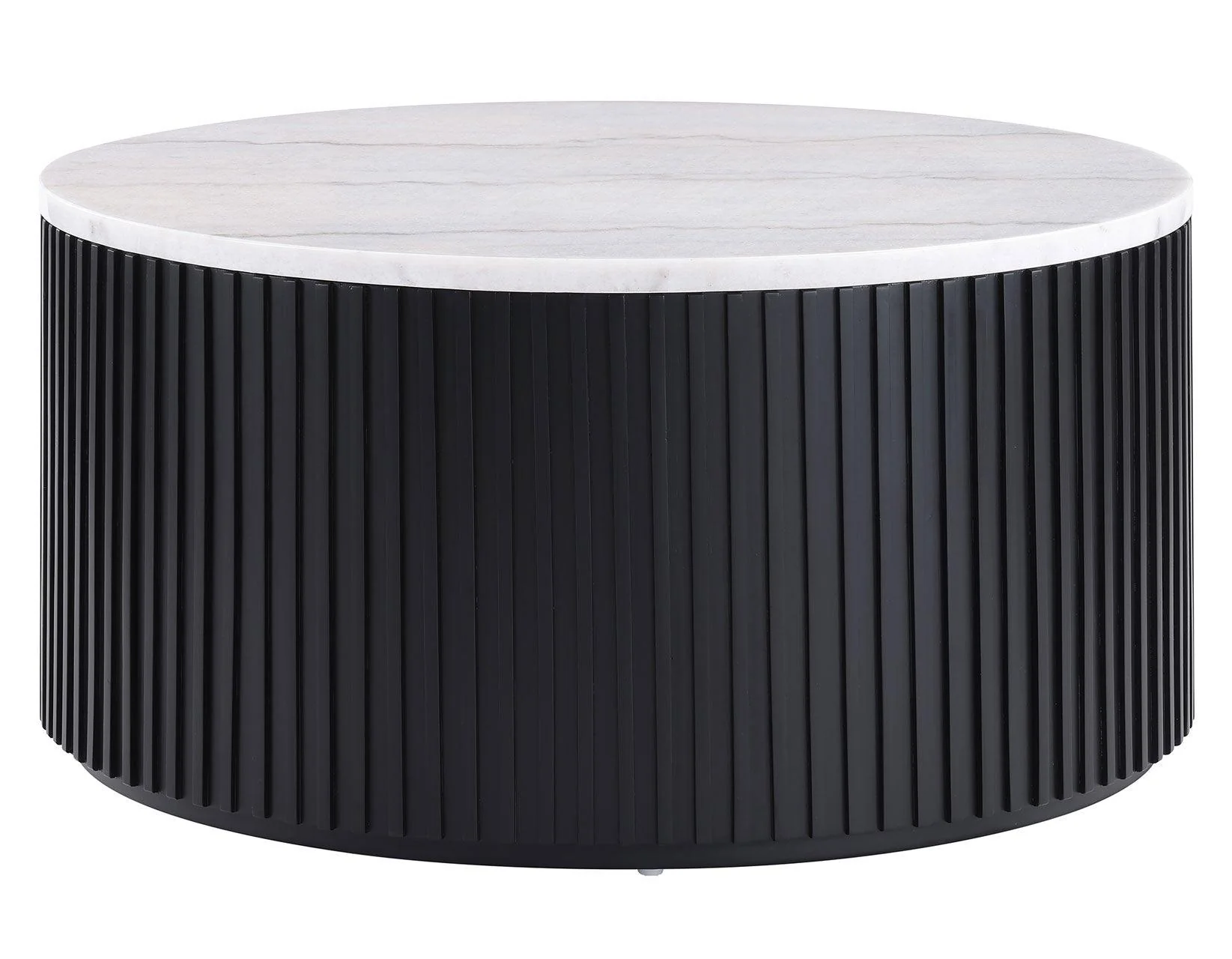 Colvin Black Finish 36″ Round Castered White Marble Top Coffee Table - Image 2