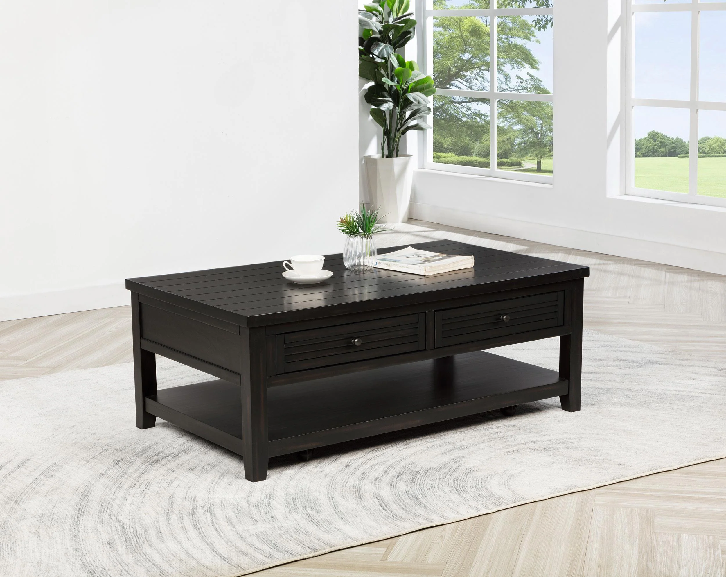 Concord Distressed Java 2-Drawer Rectangular Coffee Table