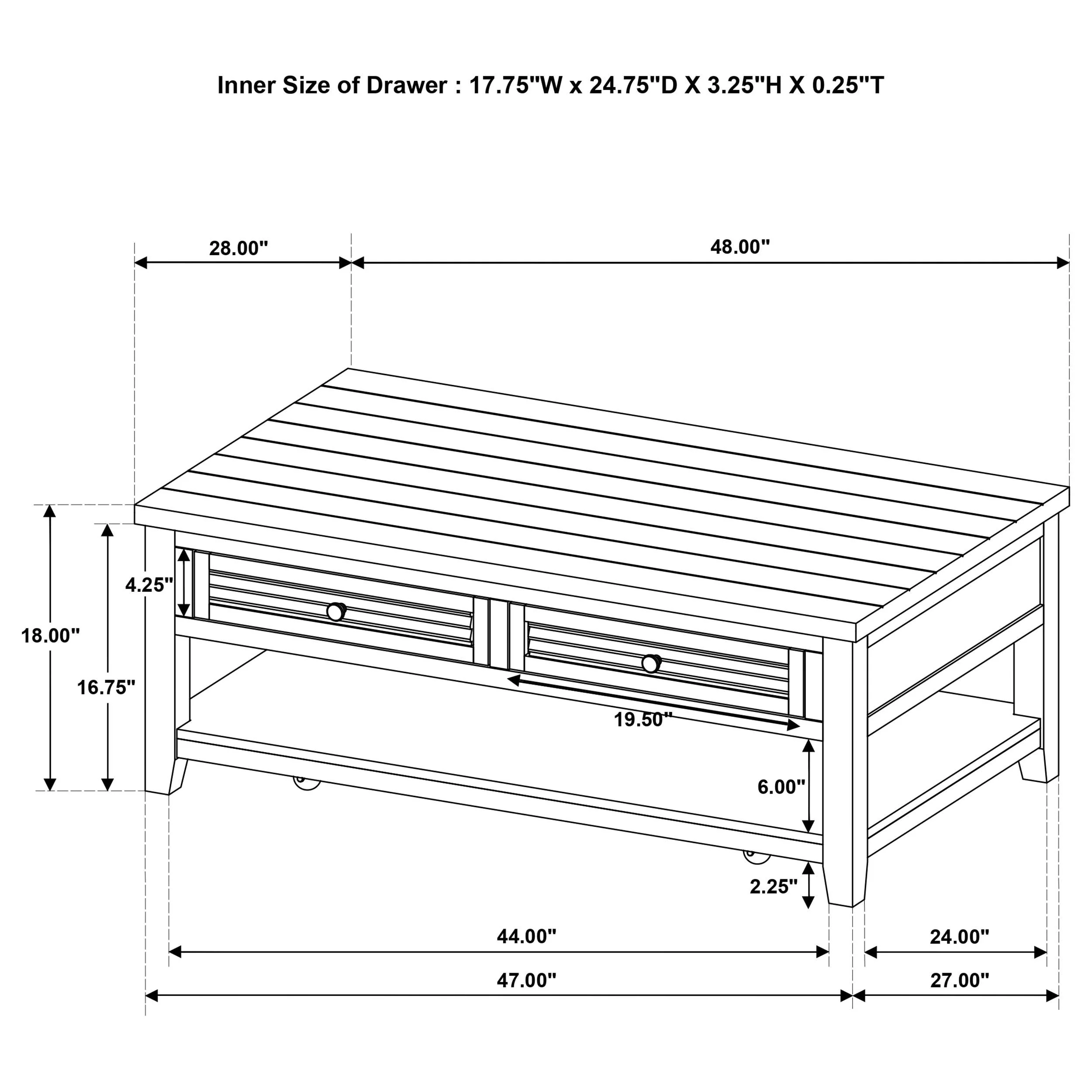 Concord Distressed Java 2-Drawer Rectangular Coffee Table - Image 9