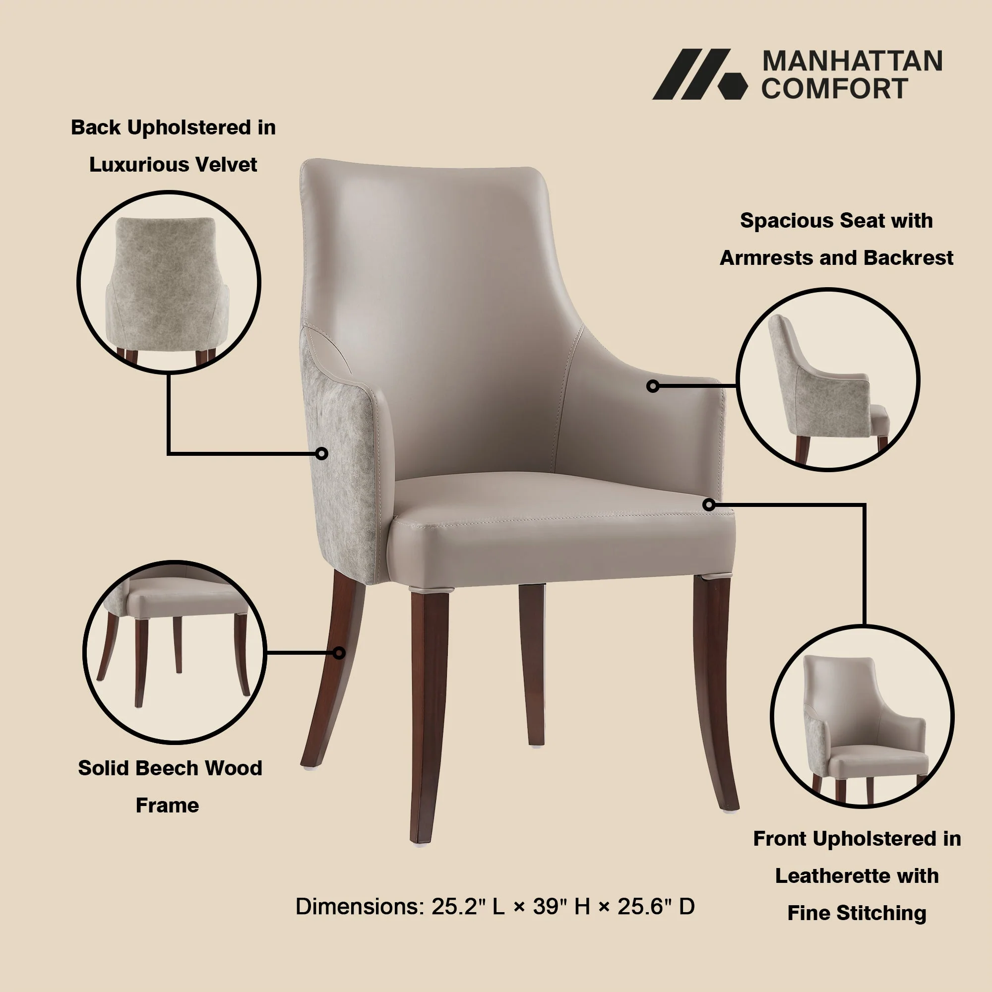 Connie Dining Armchair in Taupe (set of 2) - Image 4