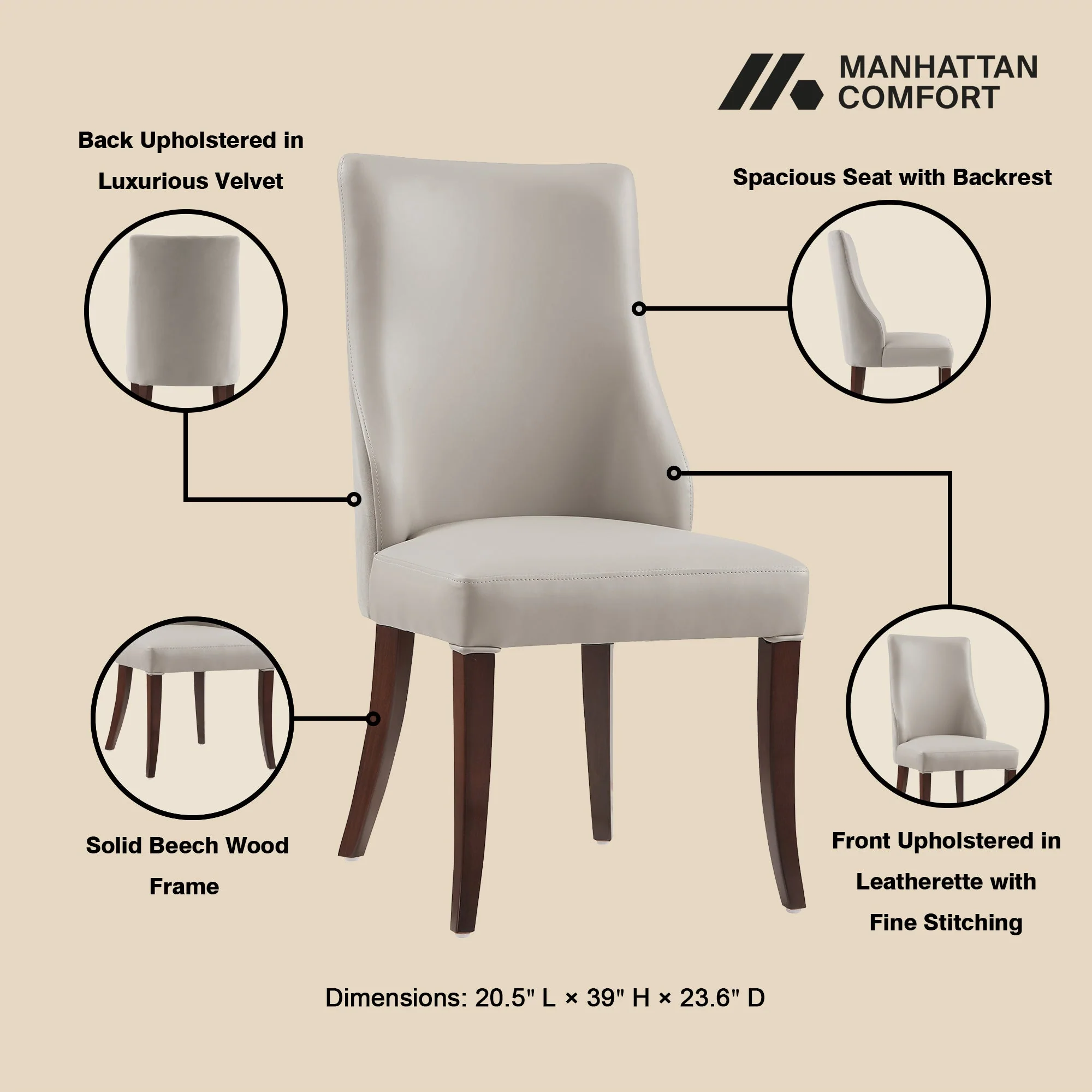 Connie Dining Chair in Light Grey (set of 2) - Image 4