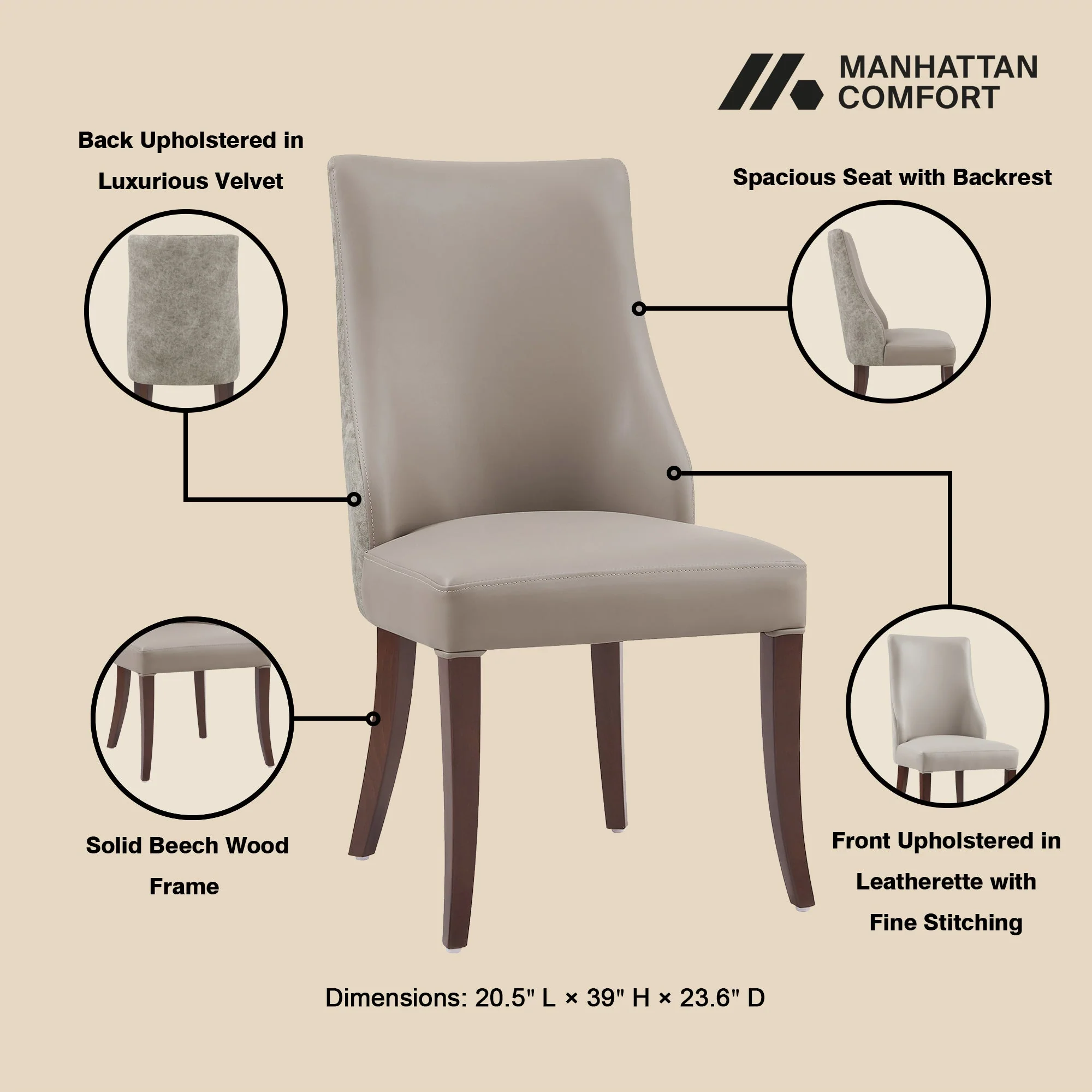 Connie Dining Chair in Taupe (set of 2) - Image 4