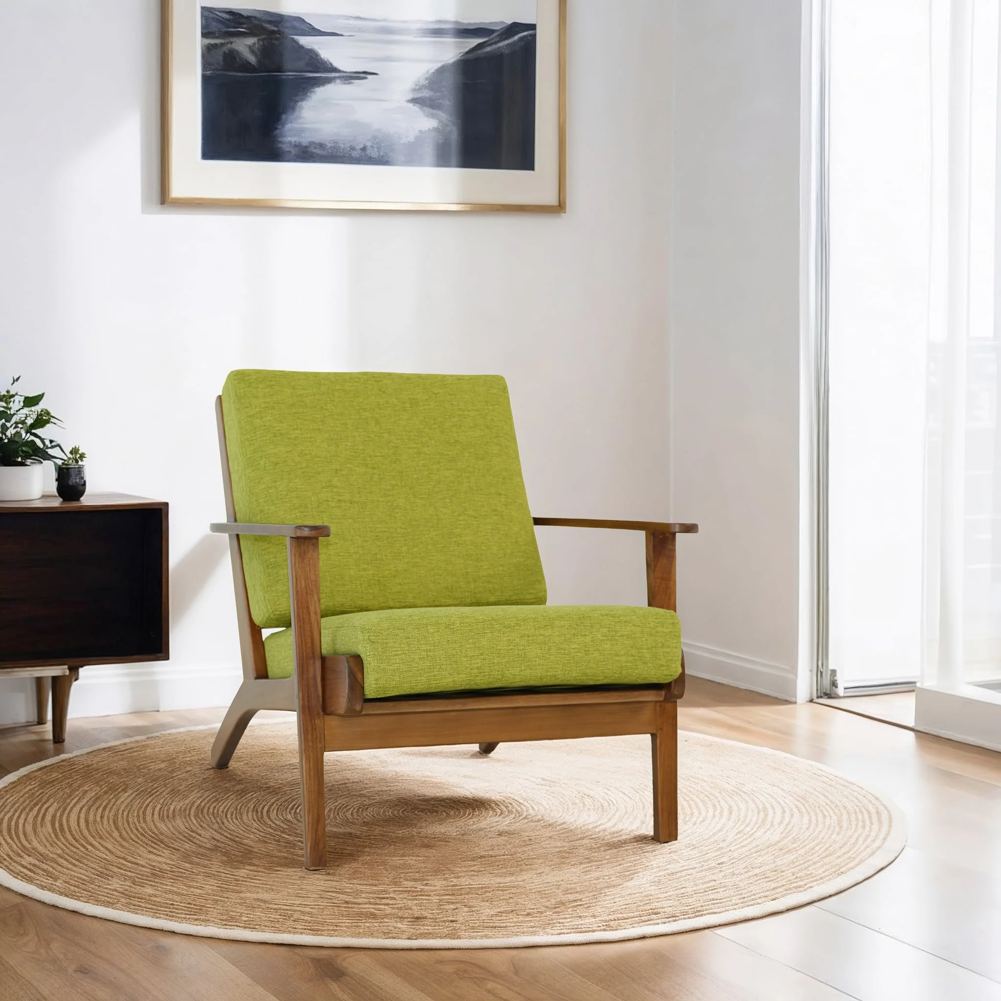 Connor Solid Wood Linen Lounge Chair - Pistachio Green - Image 3