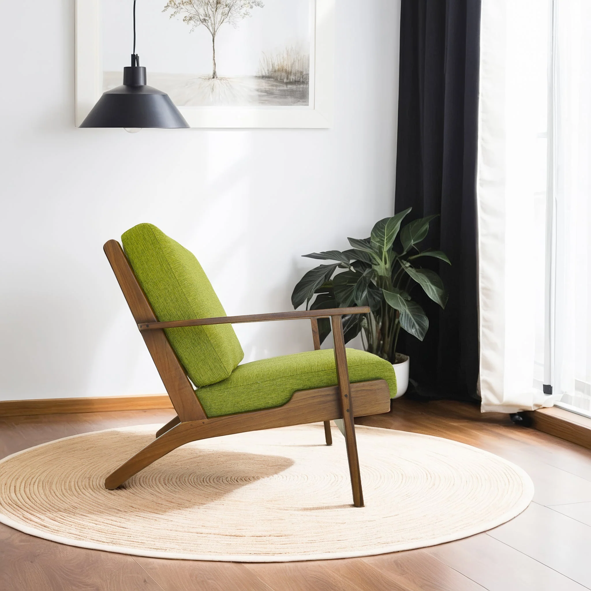Connor Solid Wood Linen Lounge Chair - Pistachio Green - Image 4