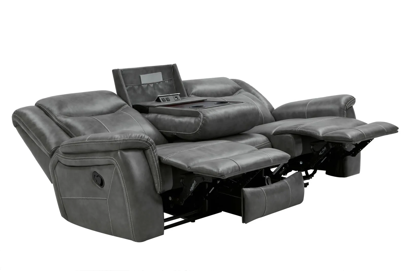 Conrad Gray Upholstered Padded Arm Reclining Living Room Set - Image 6