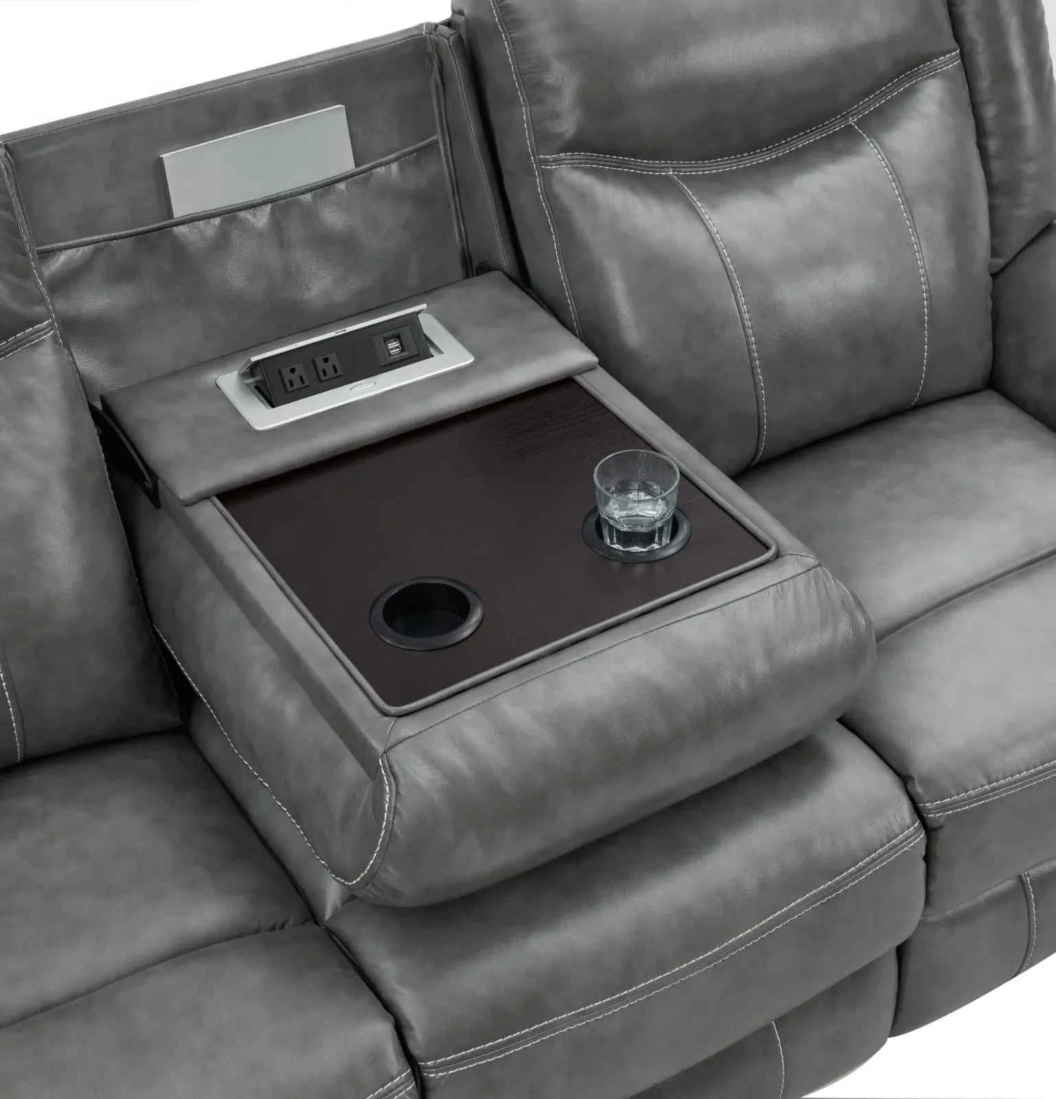 Conrad Gray Upholstered Padded Arm Reclining Living Room Set - Image 8