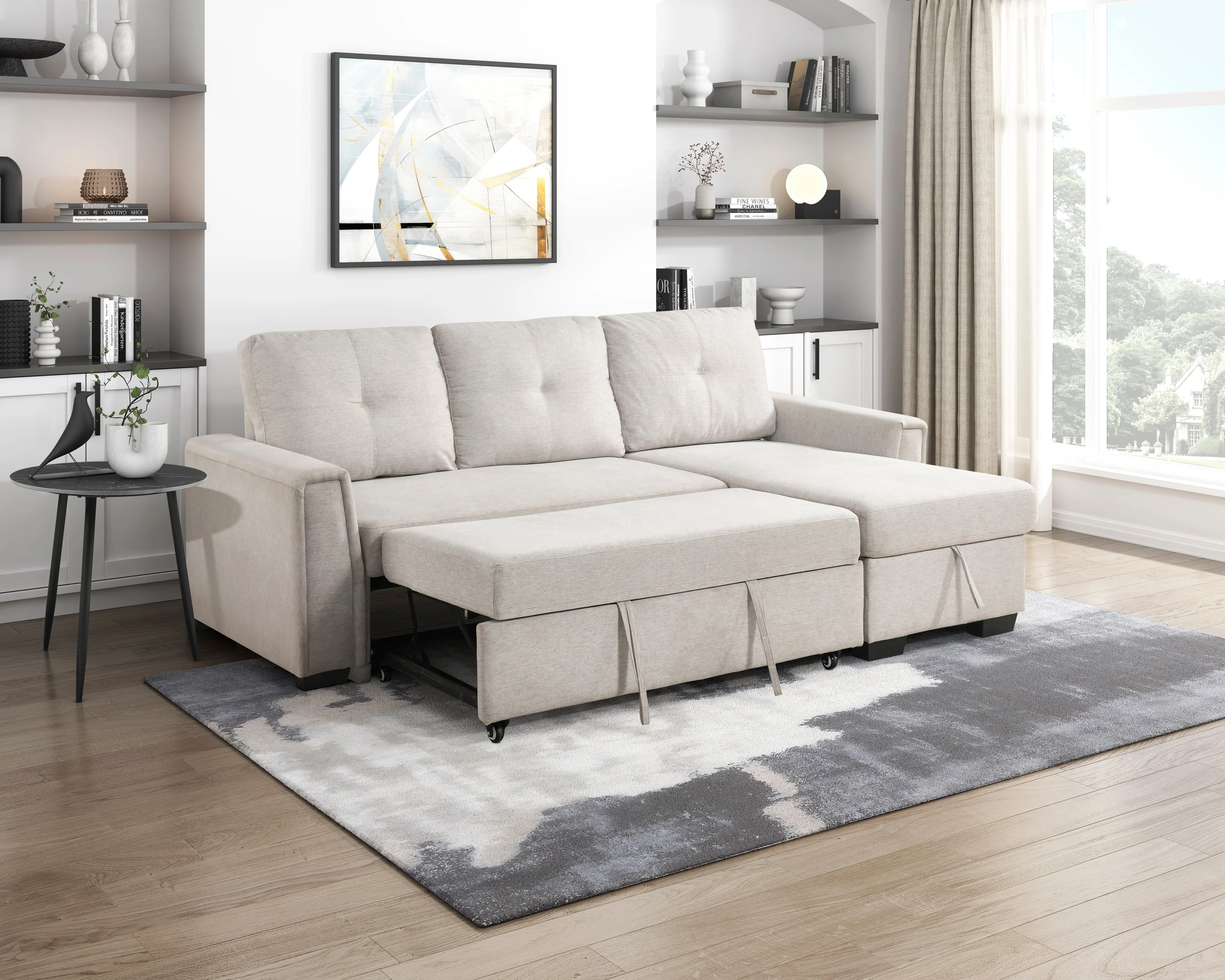 Convene Light Gray 2-Piece Sectional with Reversible Chaise and Pull-out Bed - Image 4