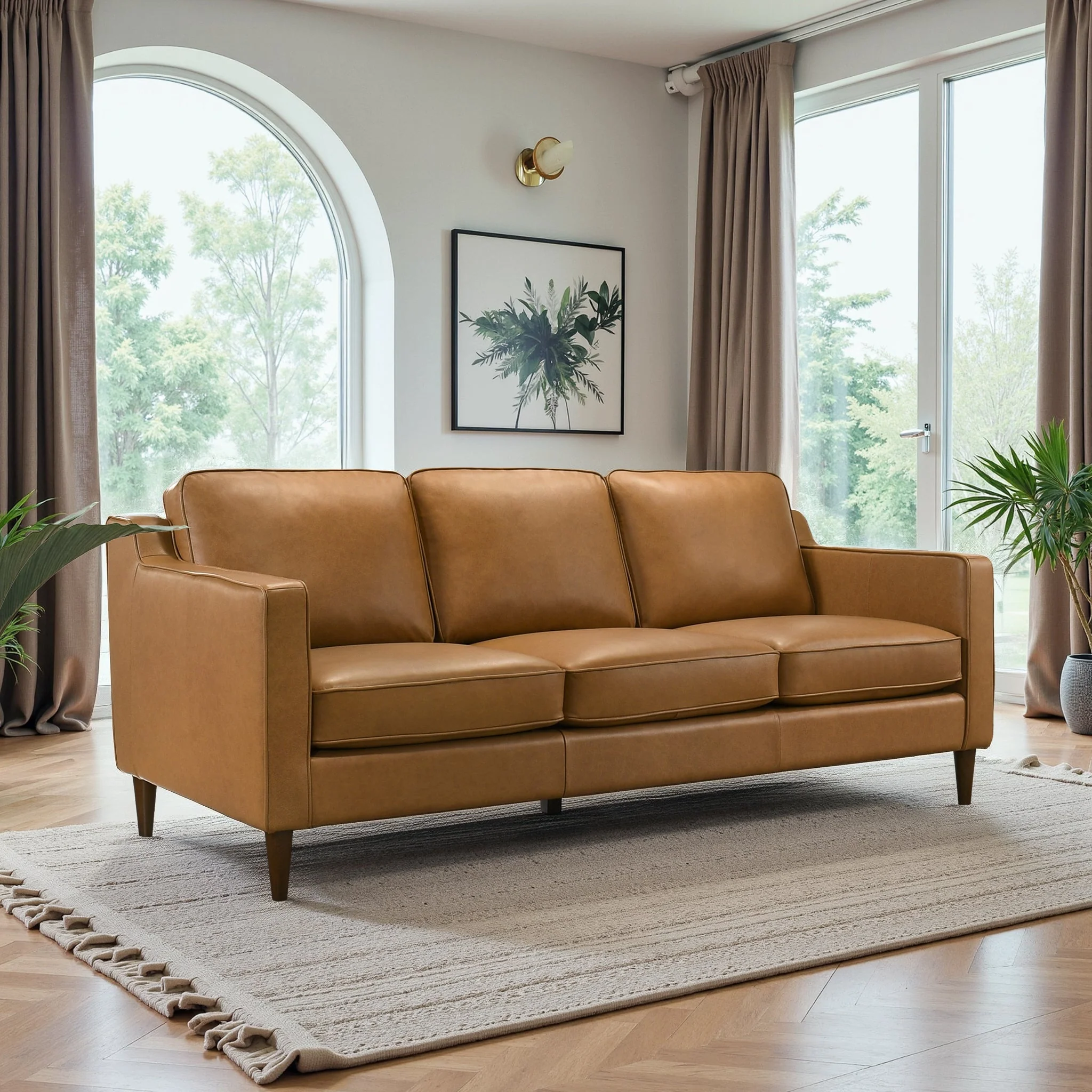 Cooper Mid Century Modern Tan Leather Sofa - Image 3
