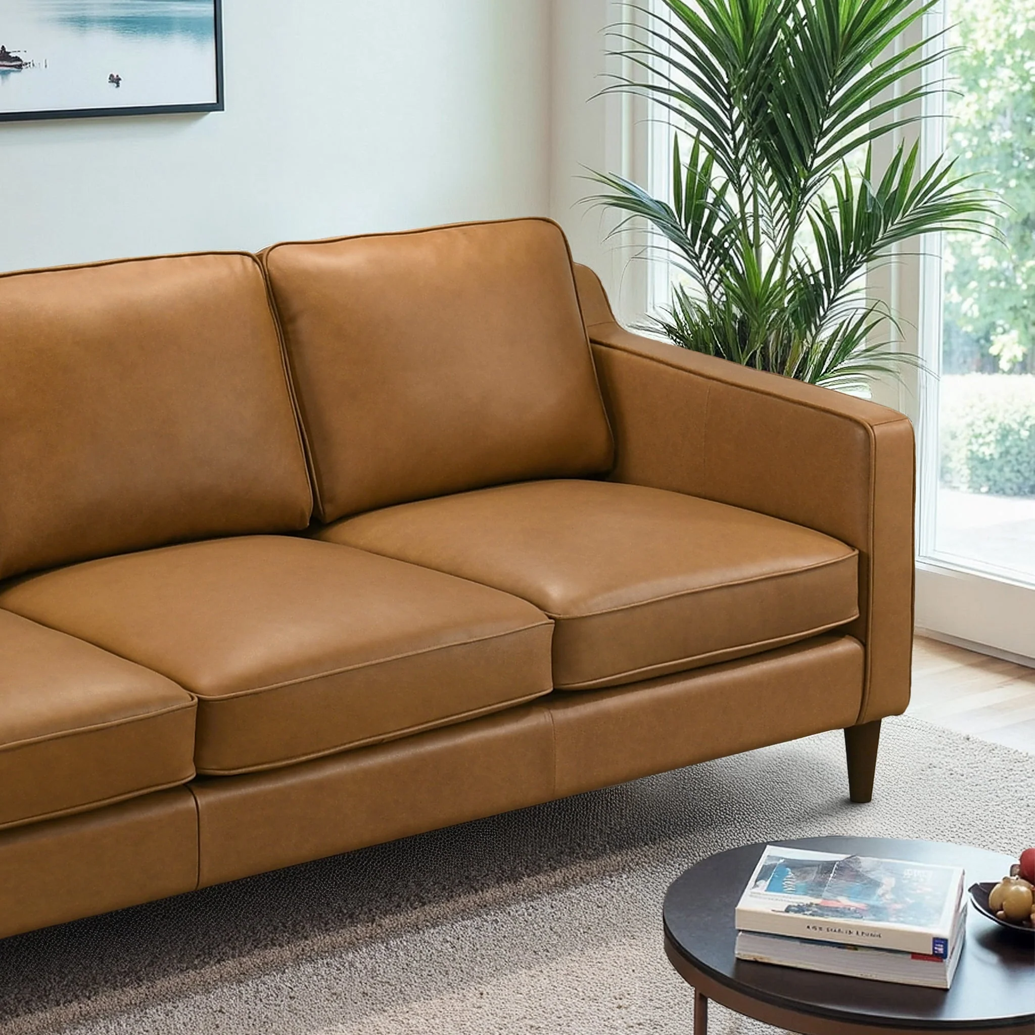 Cooper Mid Century Modern Tan Leather Sofa - Image 5