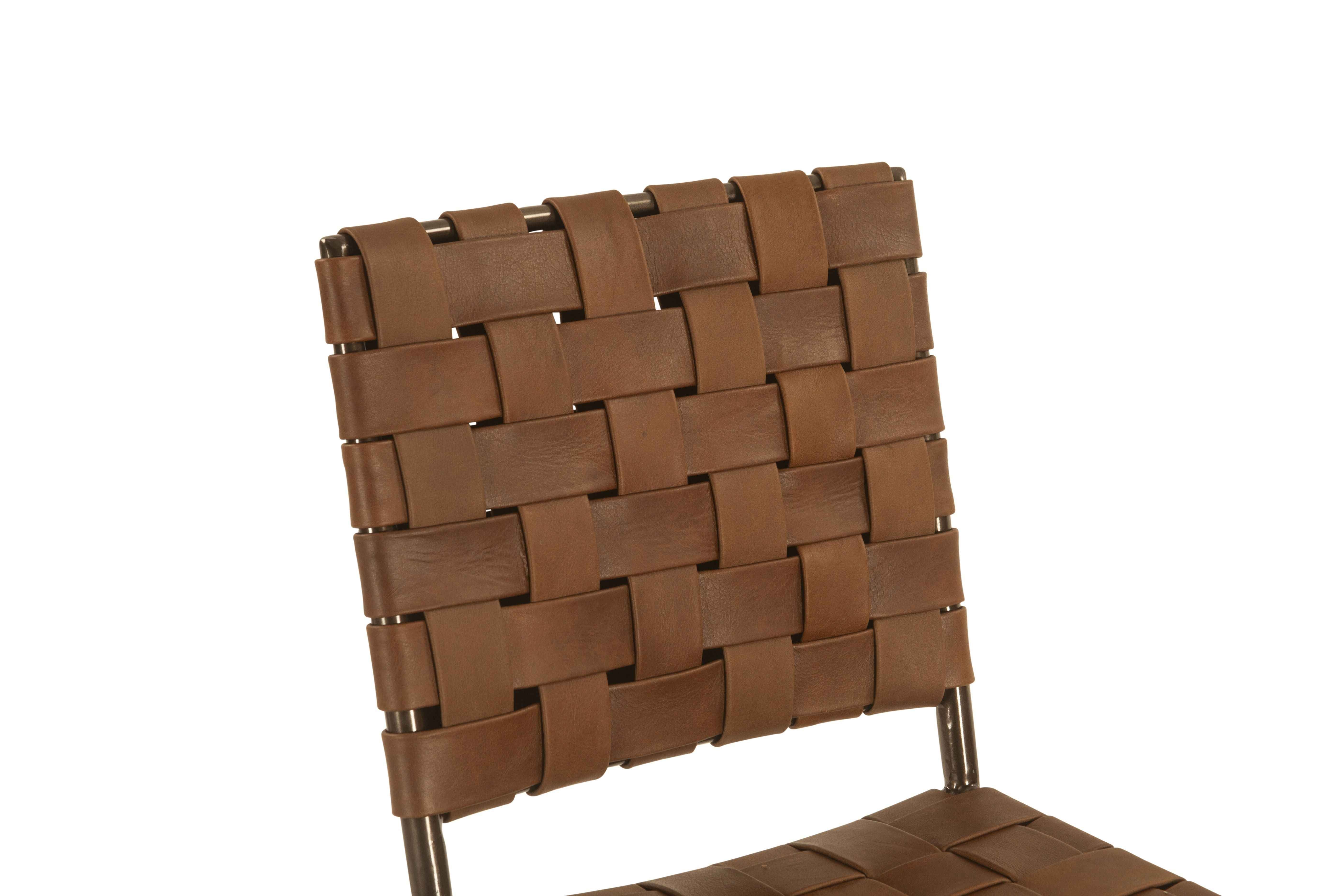 Copenhagen 18" Dining Chair in Brown Buffalo Leather and Iron, Set of 2 - Image 4