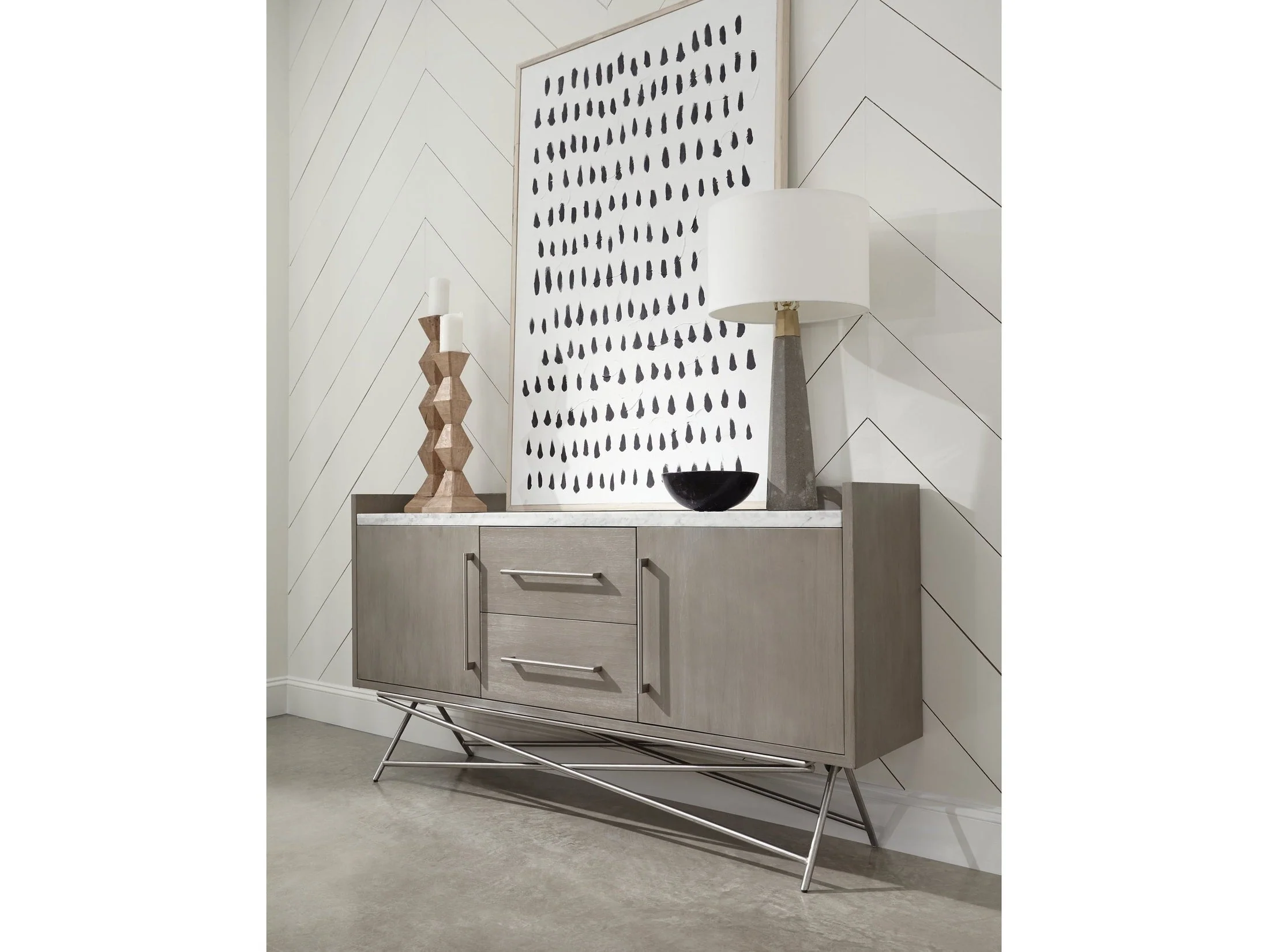 Coral Marble Top Rectangular Sideboard in Antique Grey