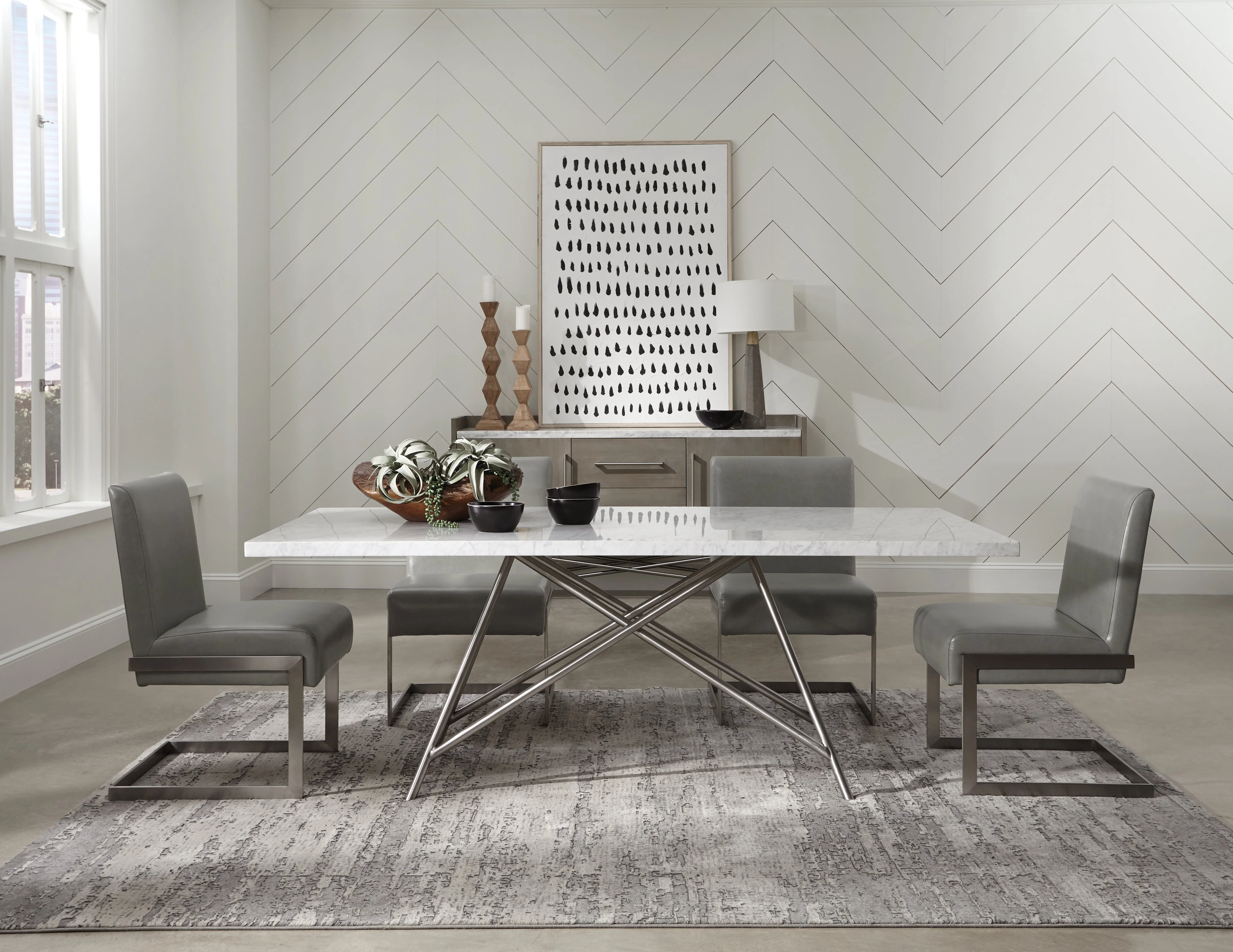 Coral Marble Top Rectangular Sideboard in Antique Grey - Image 2