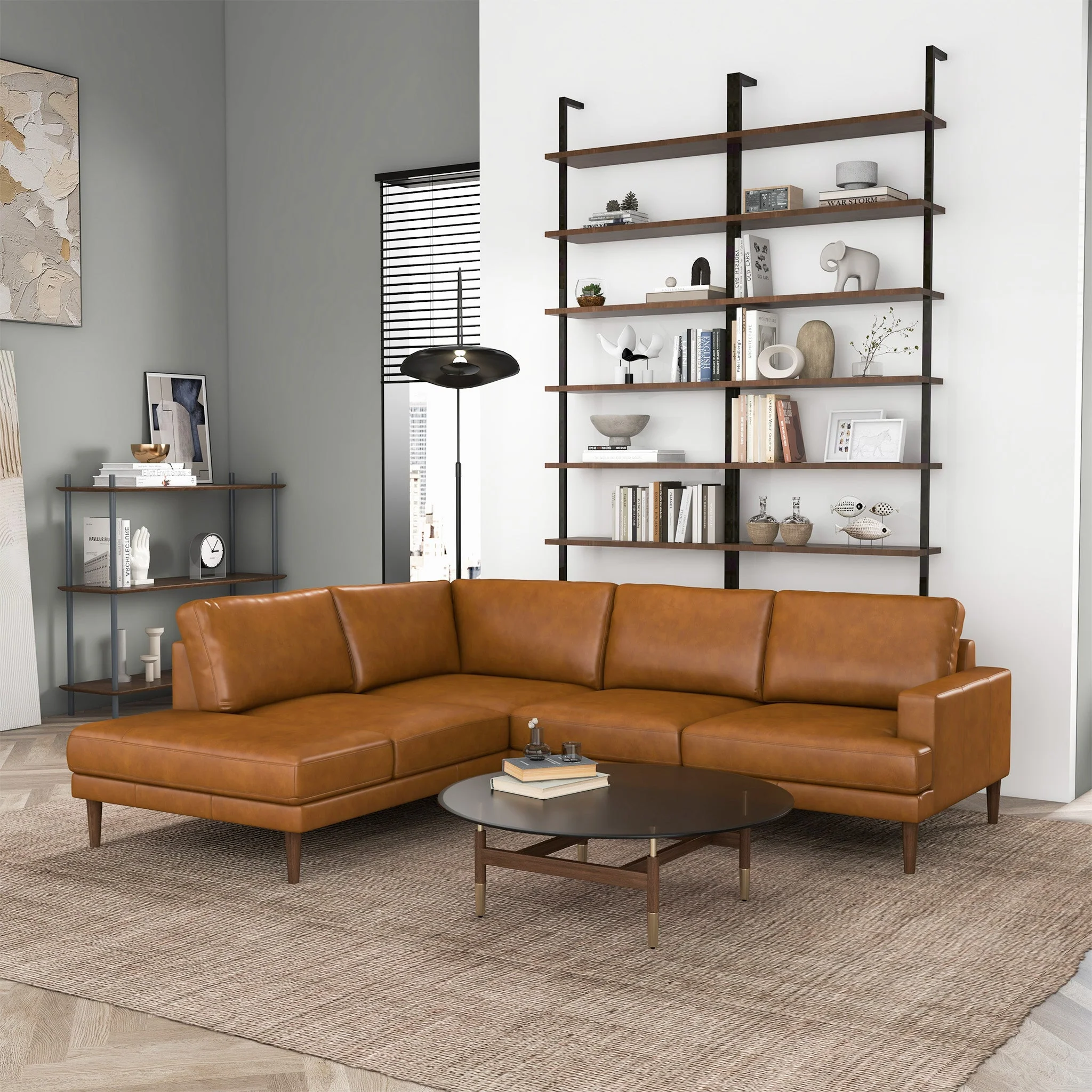 Corbin Left-Facing Tan Leather Sectional Sofa - Image 3
