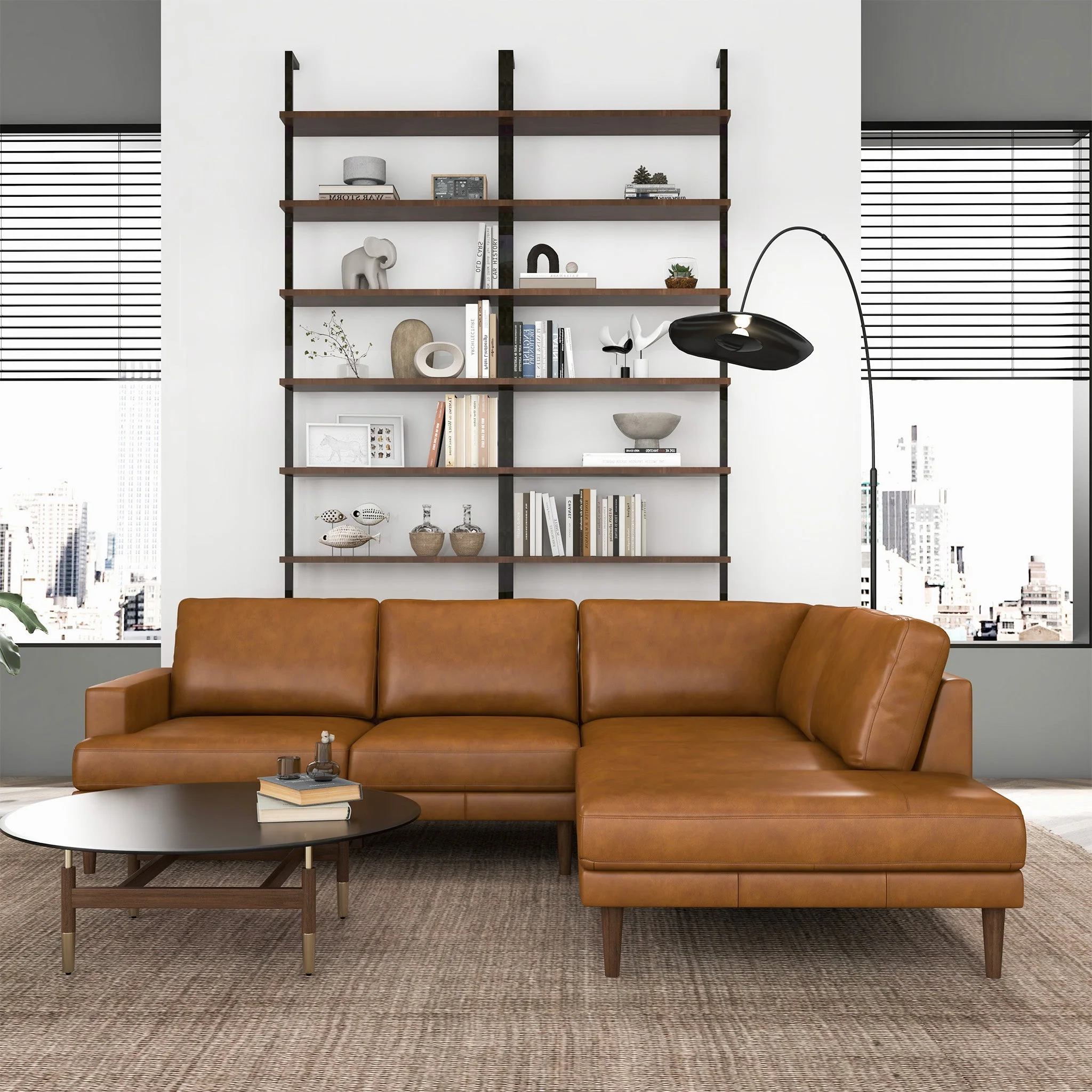 Corbin Right-Facing Tan Leather Sectional Sofa - Image 2