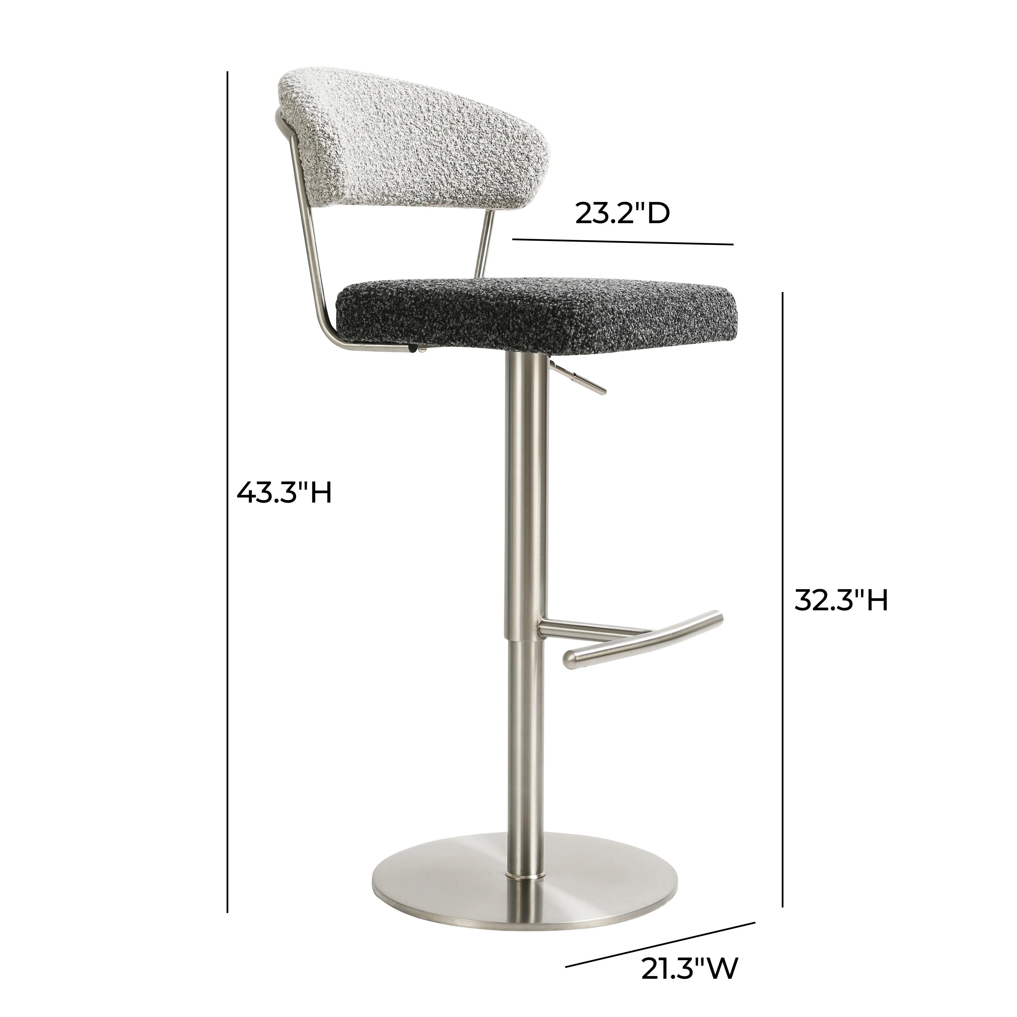 Cosmo Black and Grey Boucle Adjustable Stool - Image 5