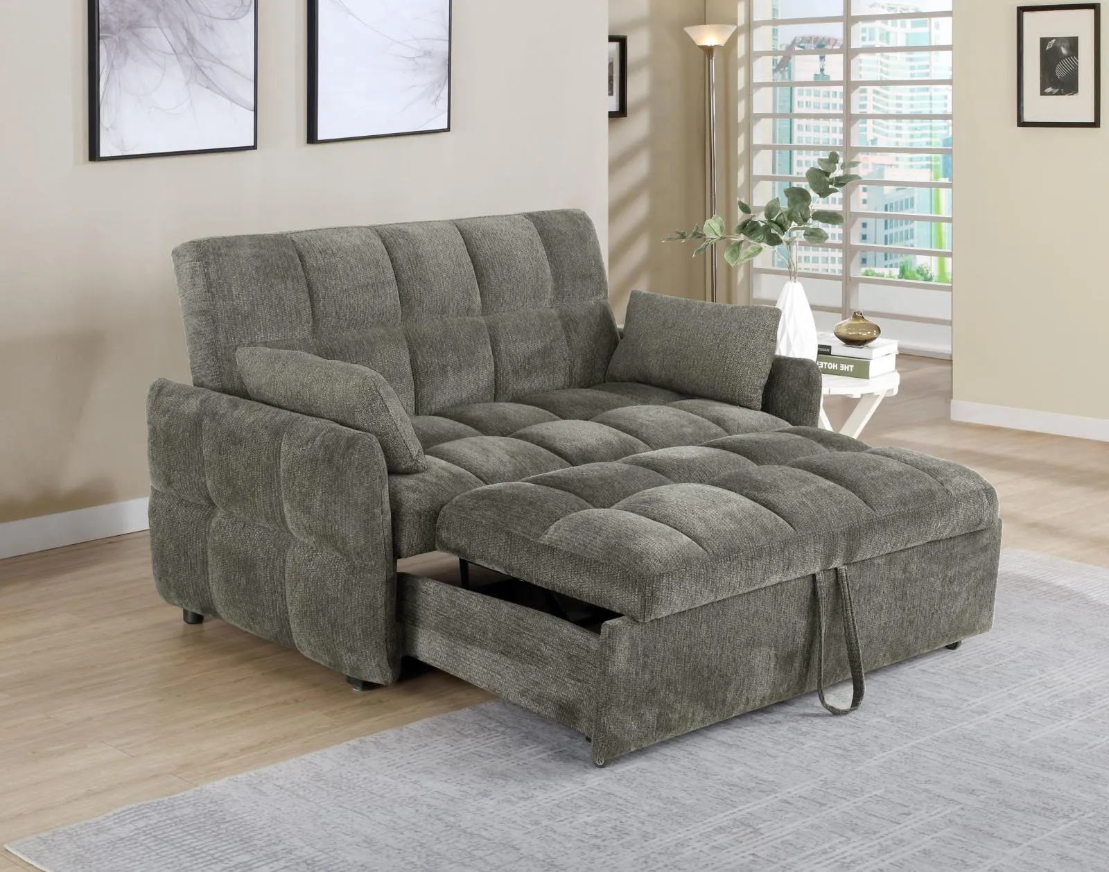 Cotswold Upholstered Convertible Sleeper Sofa Bed Dark Grey - Image 3