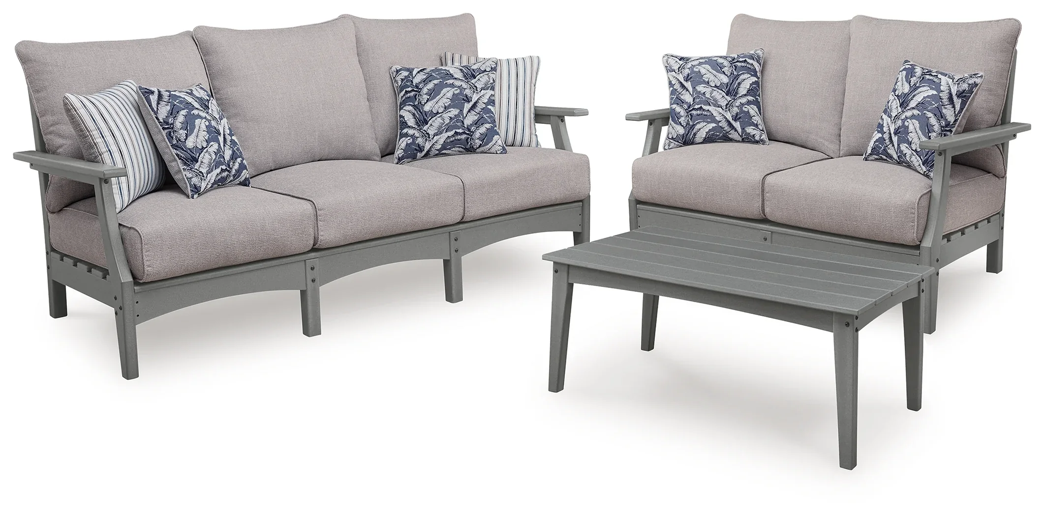 Cove Beach Gray Outdoor Sofa and Loveseat with Coffee Table