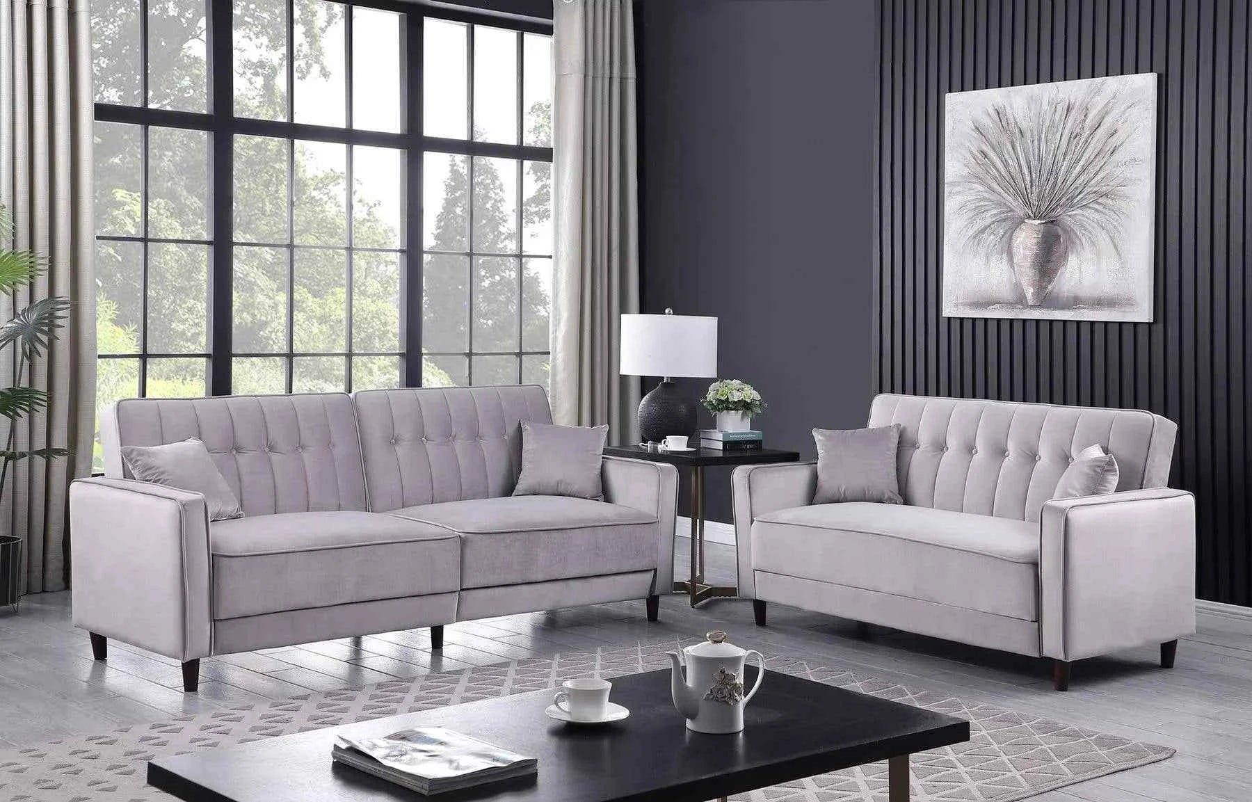 Cozy Grey Adjustable Bed Sofa And Loveseat