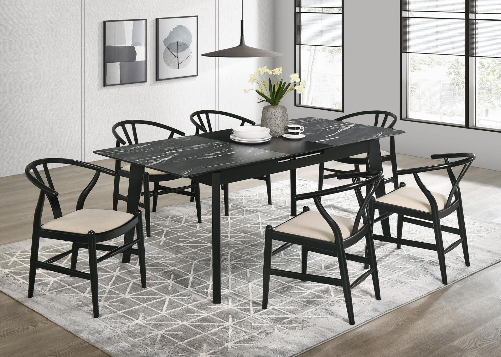 Crestmont Gray Rectangular Faux Marble Top Dining Table with and 16" Self-Storing Extension Leaf - Image 11