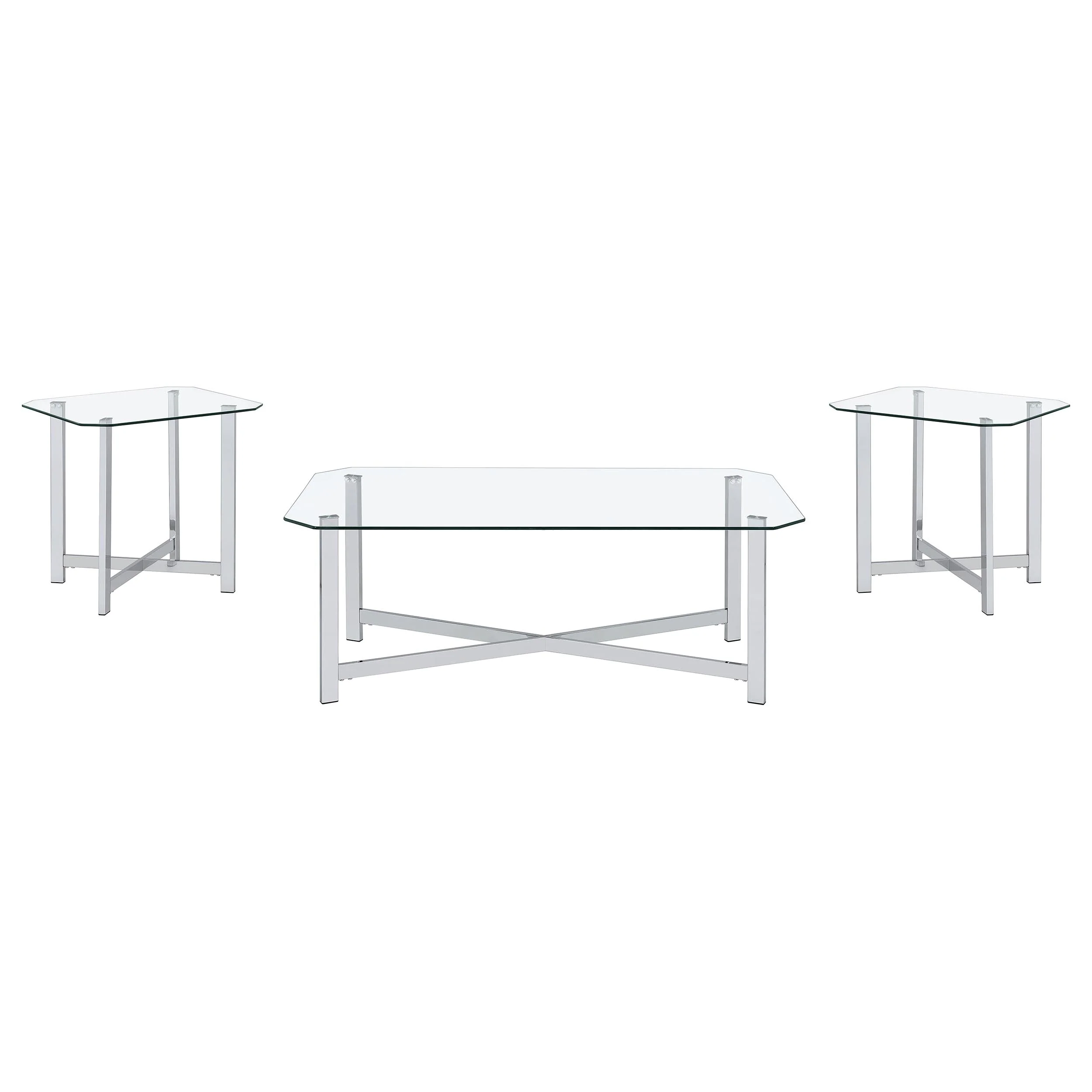 Cronin Chrome 3-piece Tempered Glass Top Coffee Table Set - Image 2