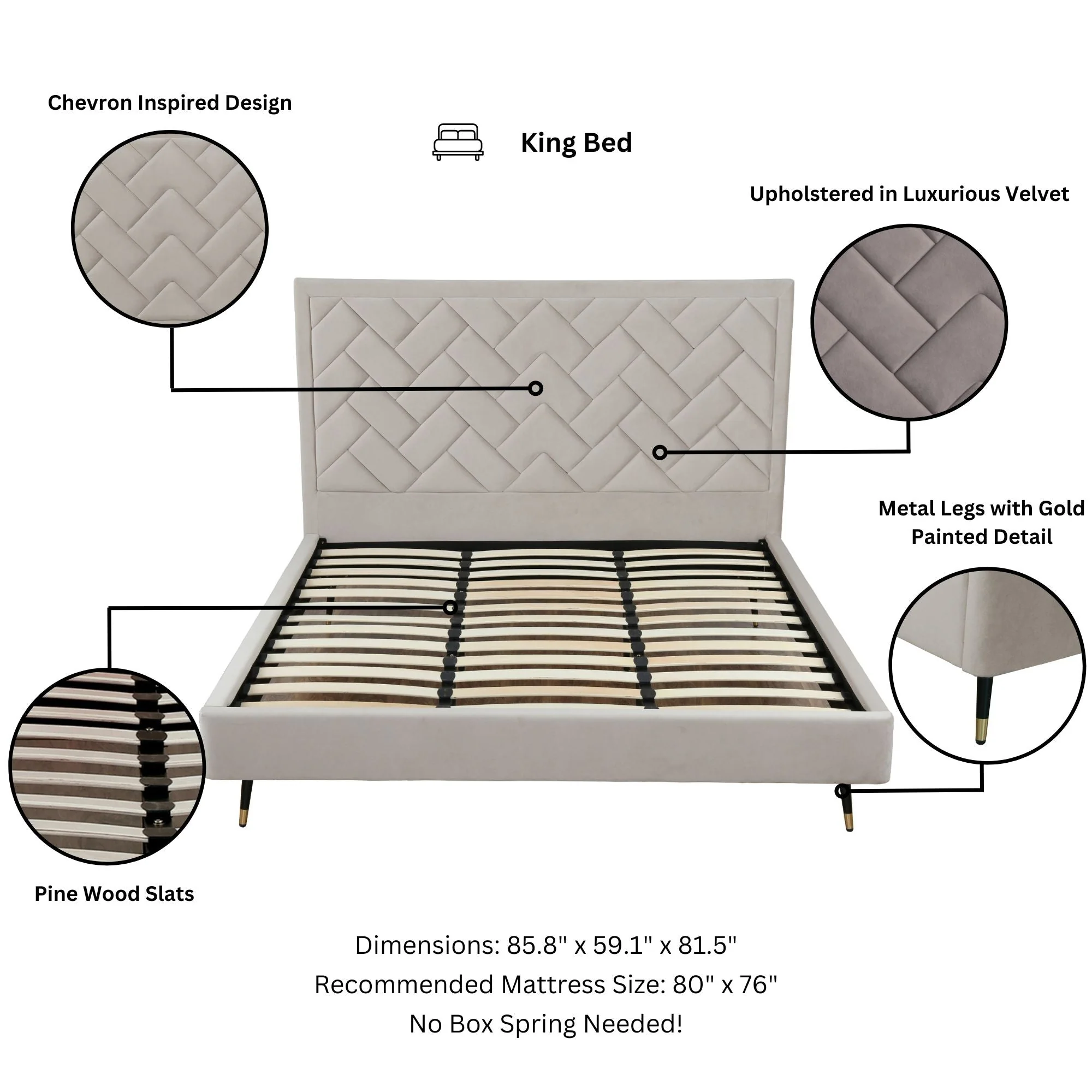 Crosby King-Size Bed in Greige - Image 4
