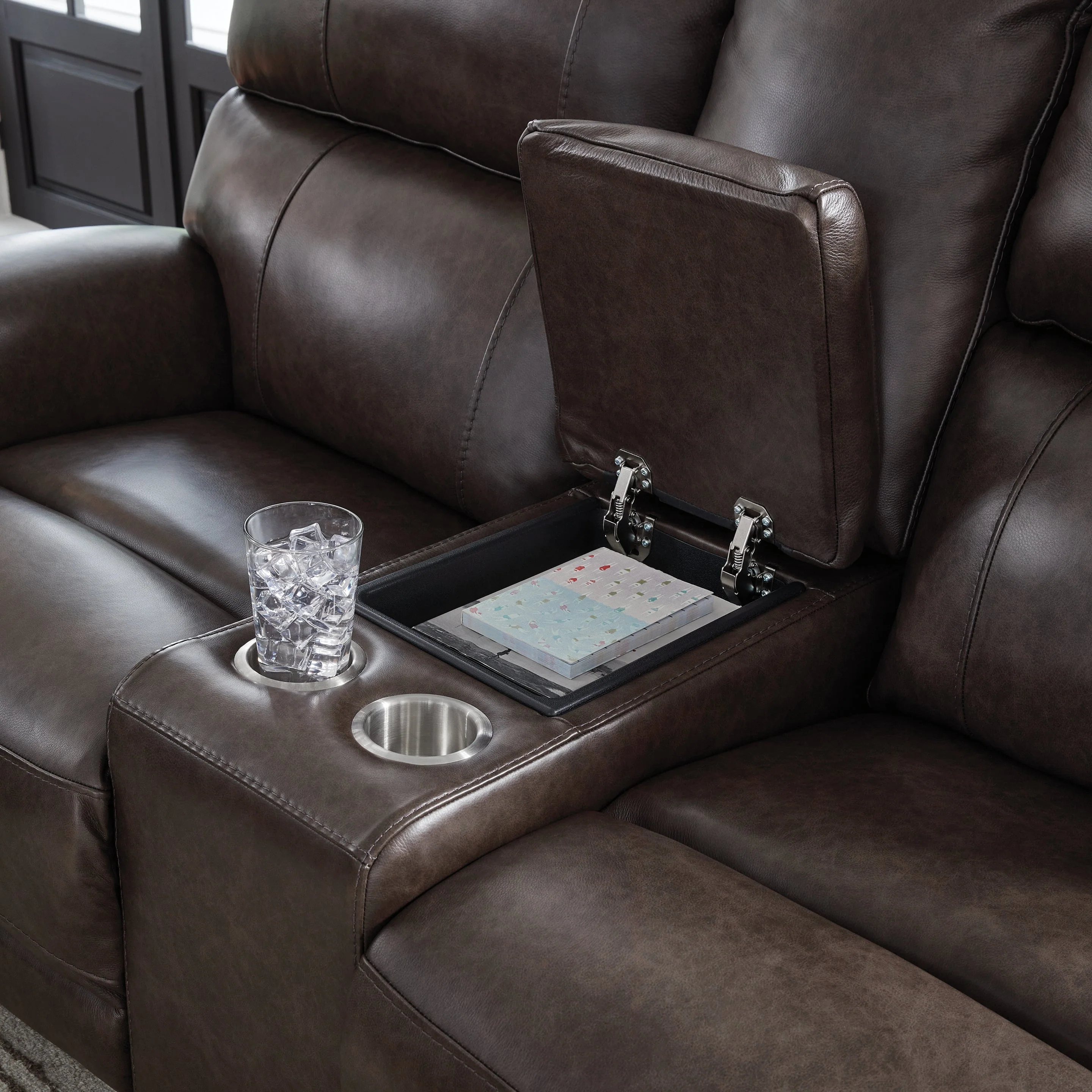 Crossplex Smoke Power Reclining Loveseat with Console - Image 5