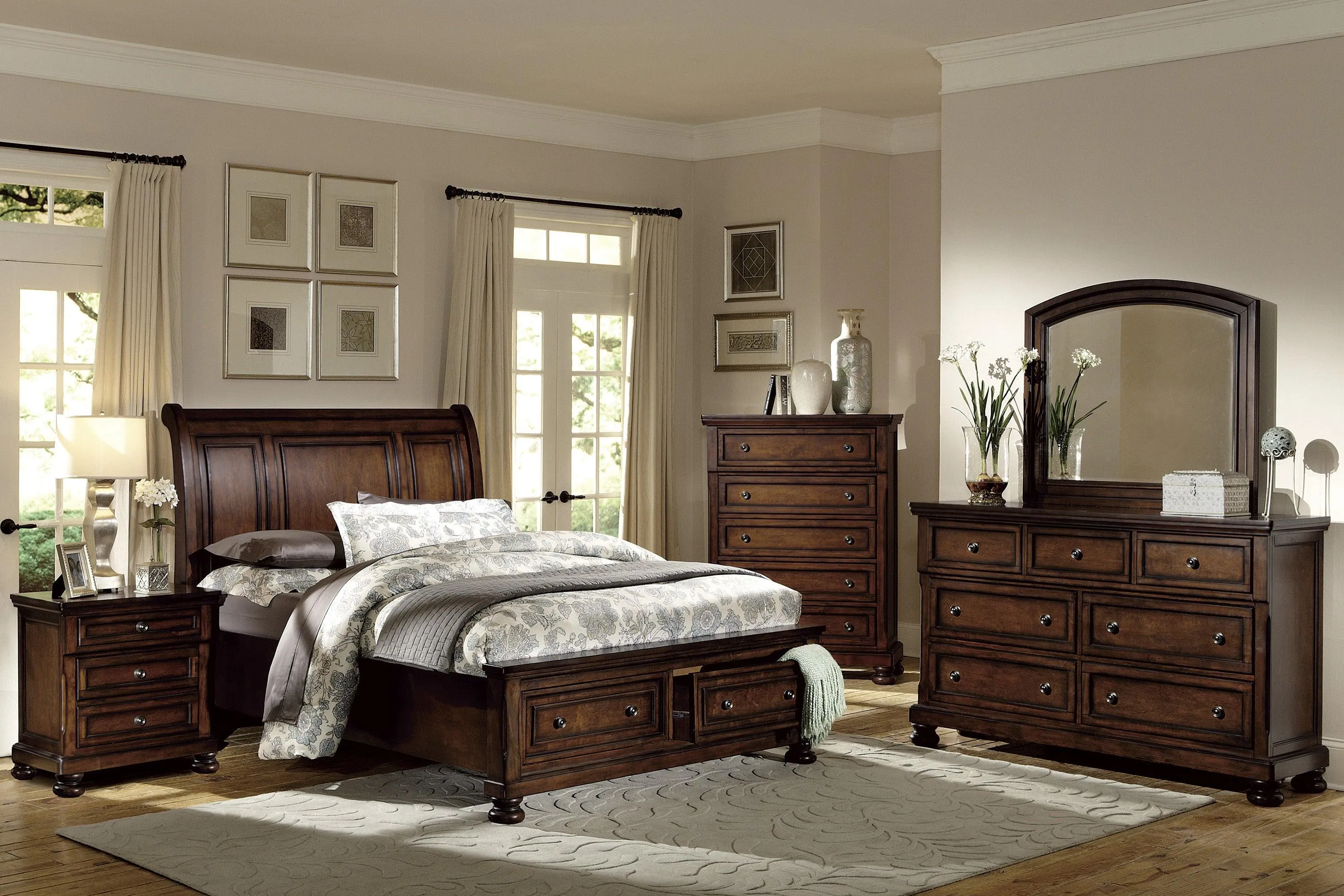 Cumberland Brown Cherry Full Sleigh Storage Platform Bed - Image 2
