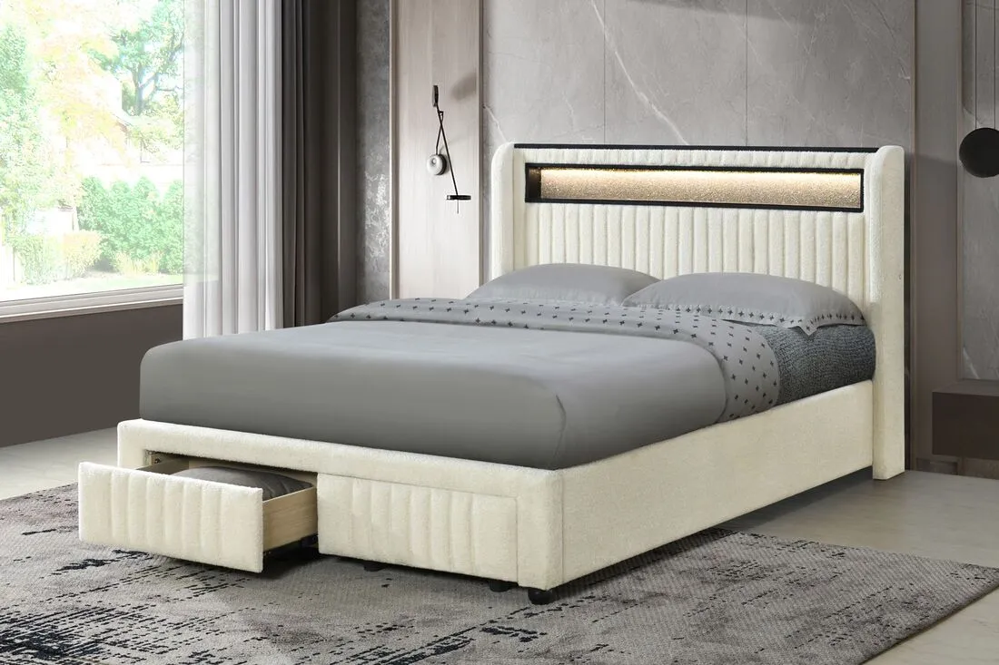 Cupid Beige Full Platform Bed With Storage Drawers