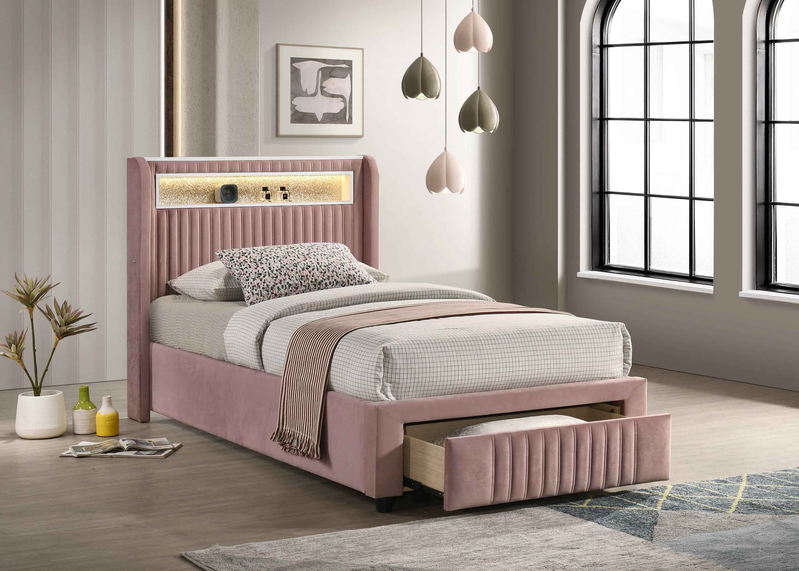Cupid Pink Full Platform Bed With Storage Drawers - Image 2