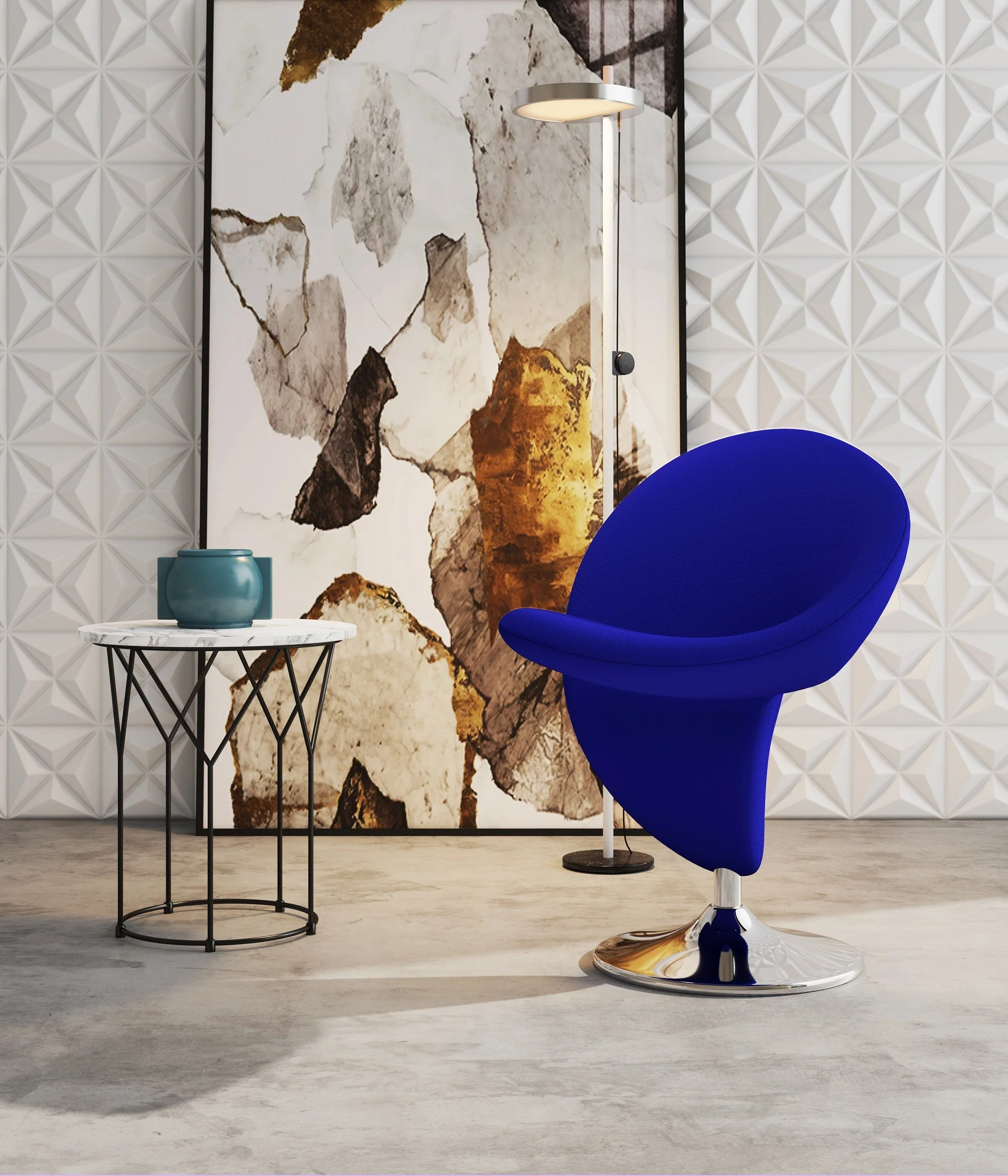Curl Swivel Accent Chair in Blue and Polished Chrome - Image 2