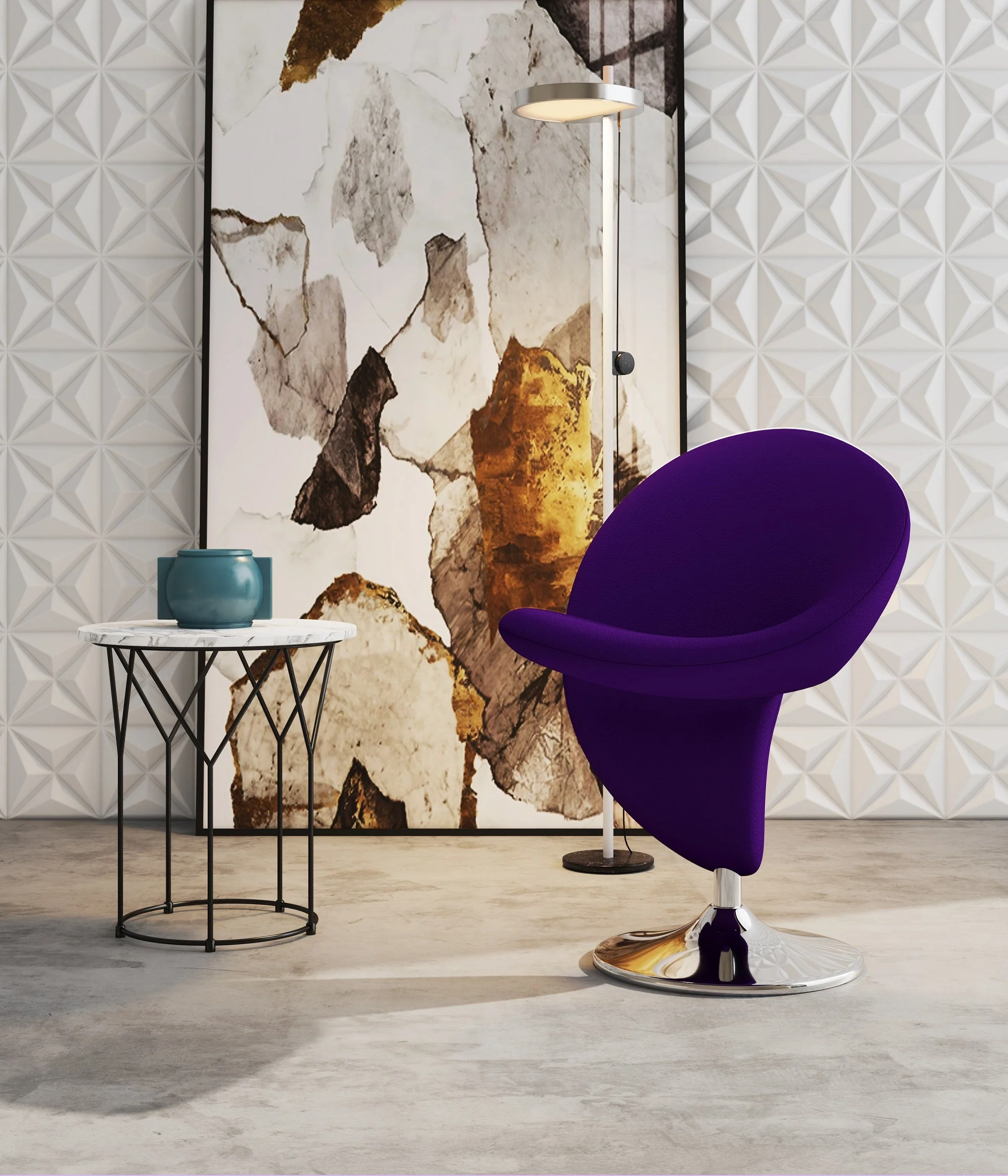 Curl Swivel Accent Chair in Purple and Polished Chrome - Image 2
