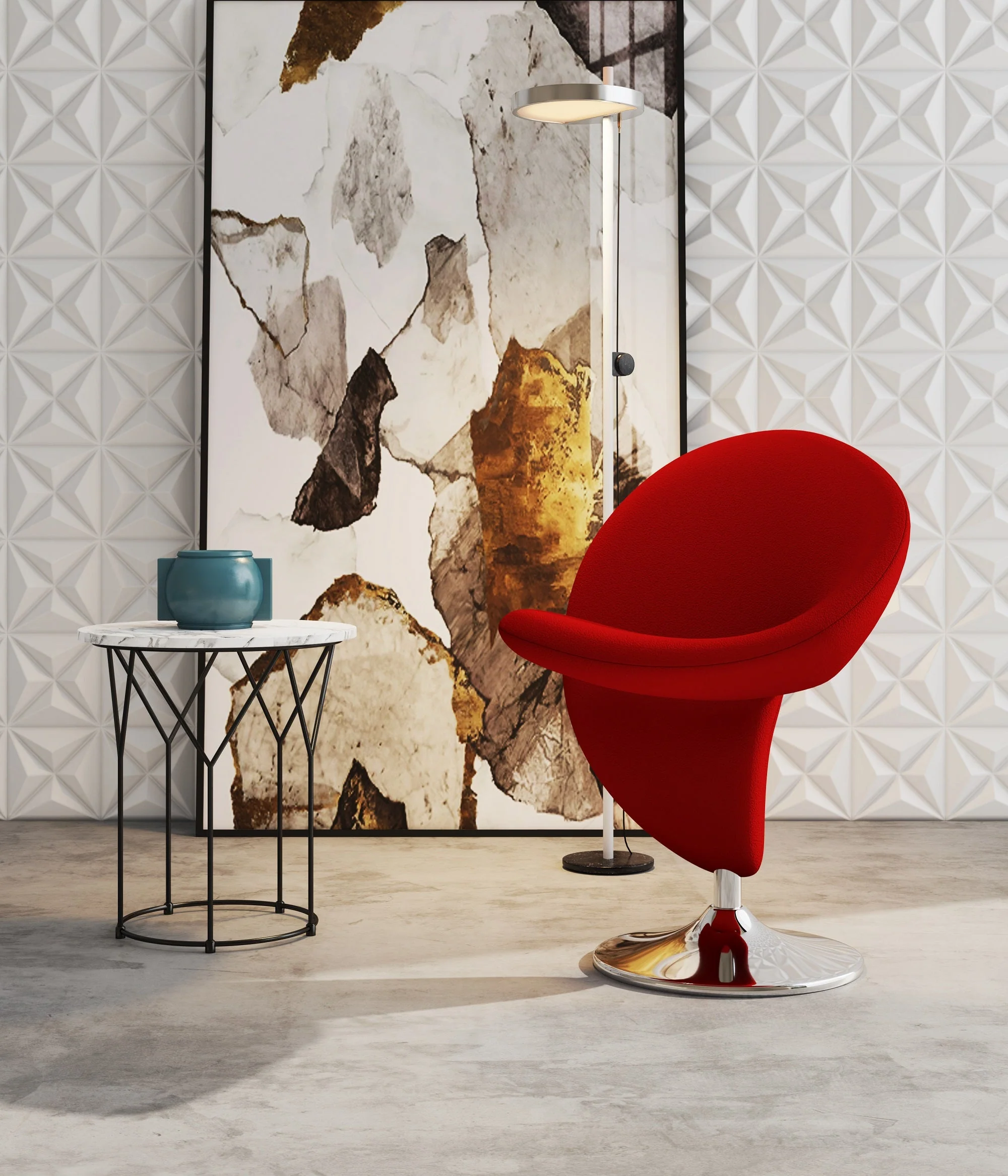 Curl Swivel Accent Chair in Red and Polished Chrome - Image 2