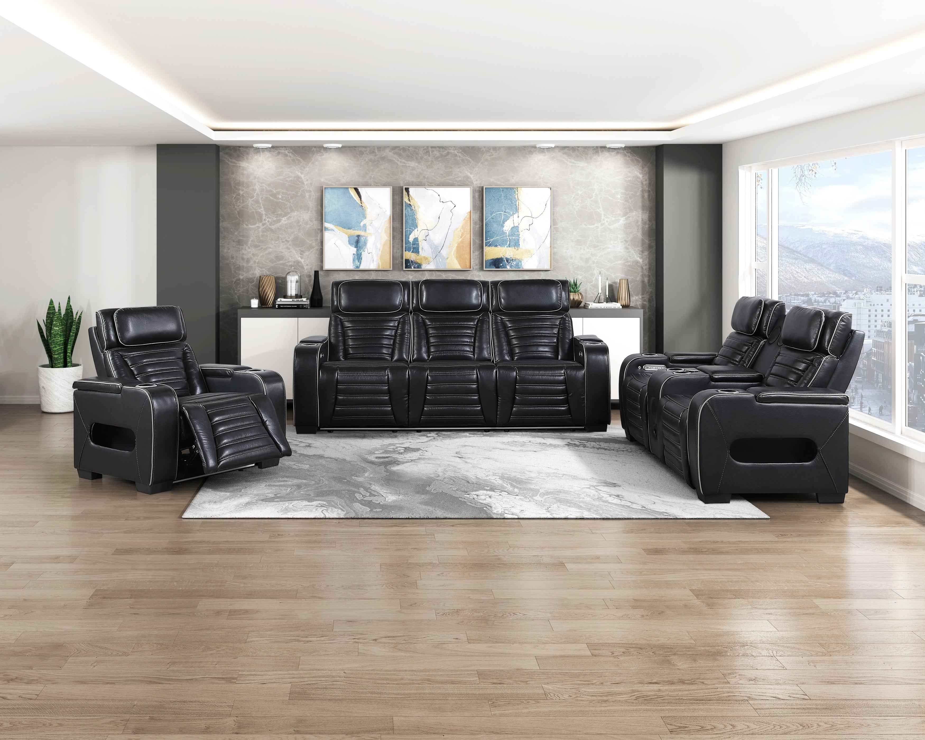 Cyber Black Power Double Reclining Sofa with Center Drop-Down - Image 15