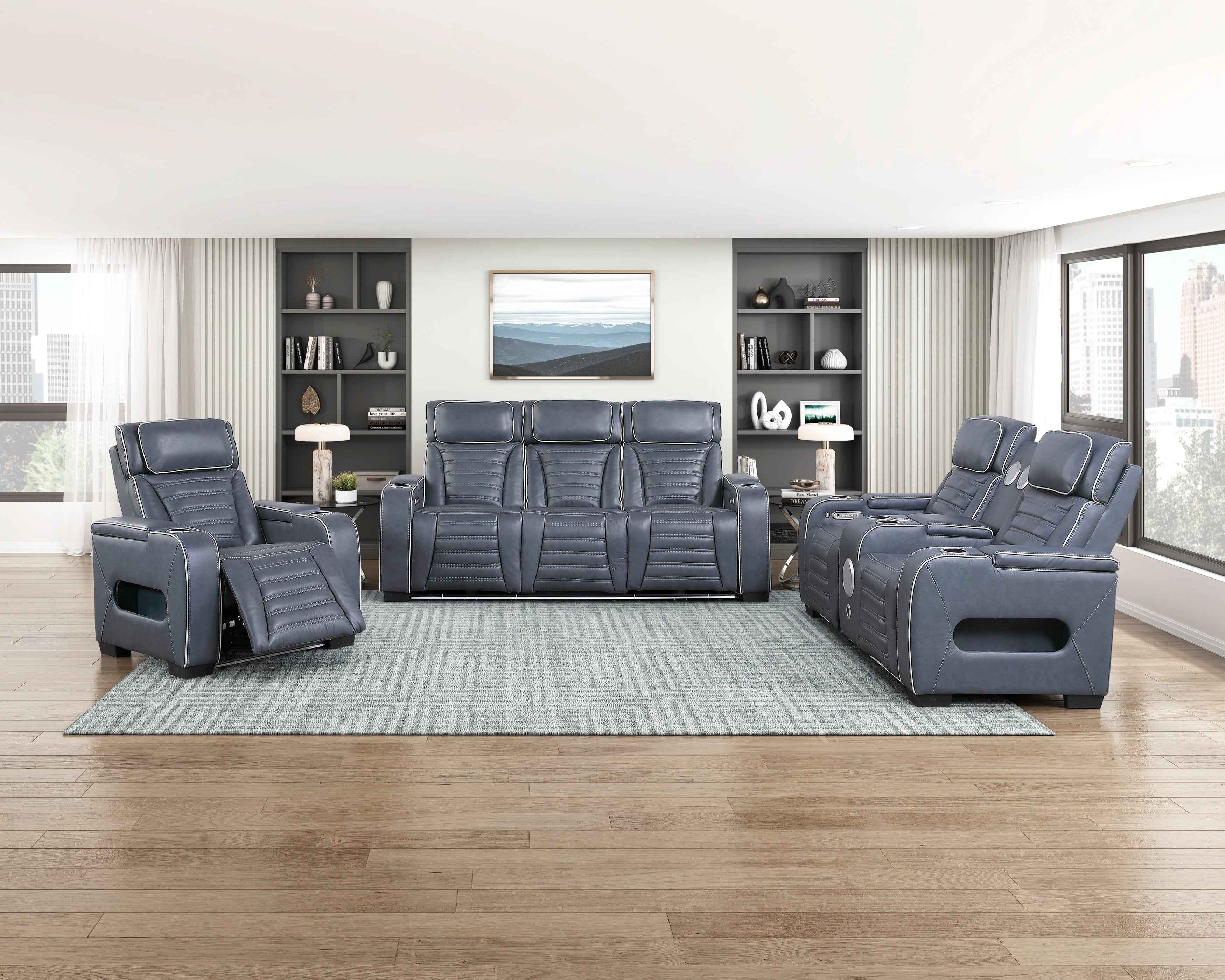 Cyber Blue Power Double Reclining Loveseat with Center Console - Image 15
