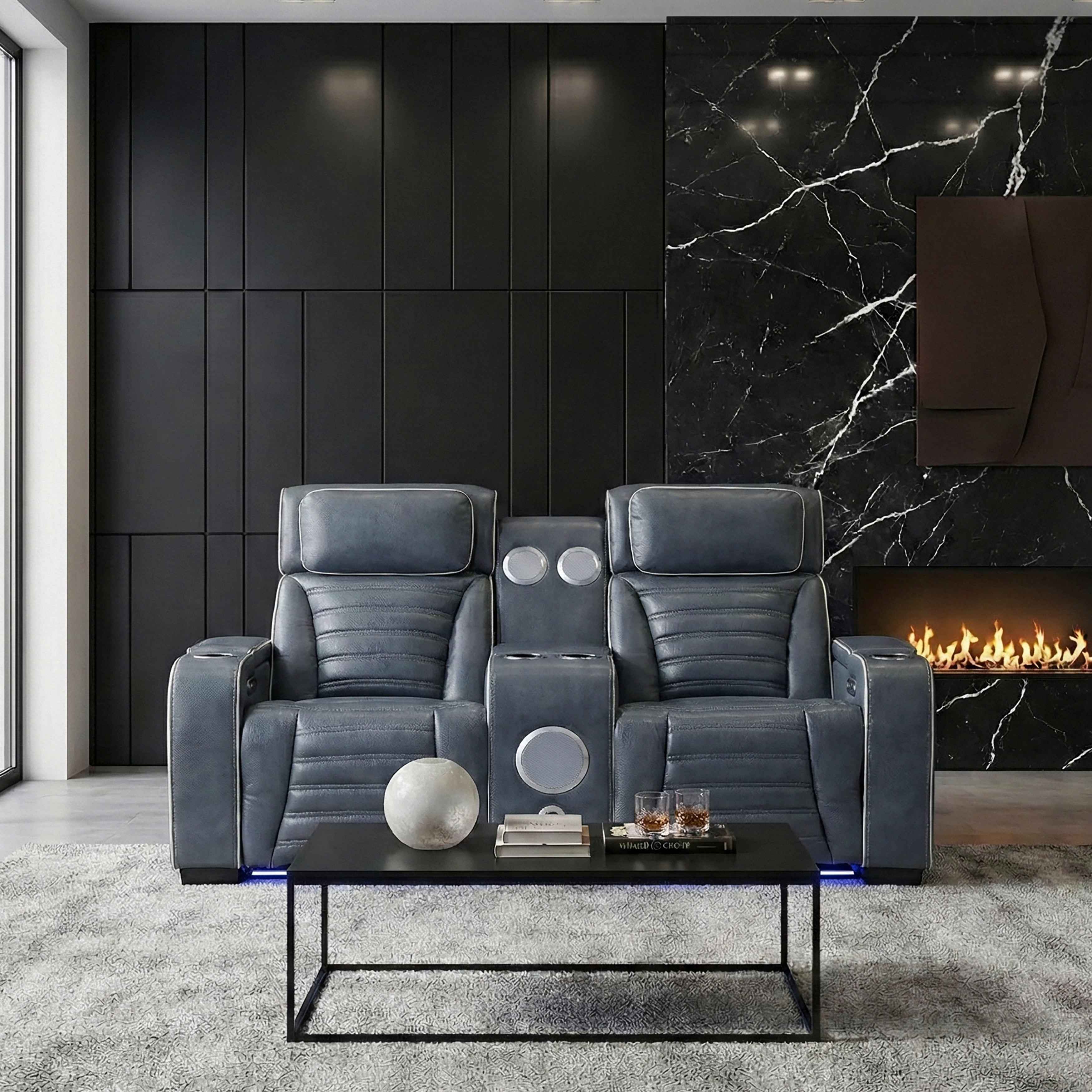 Cyber Blue Power Double Reclining Loveseat with Center Console - Image 17