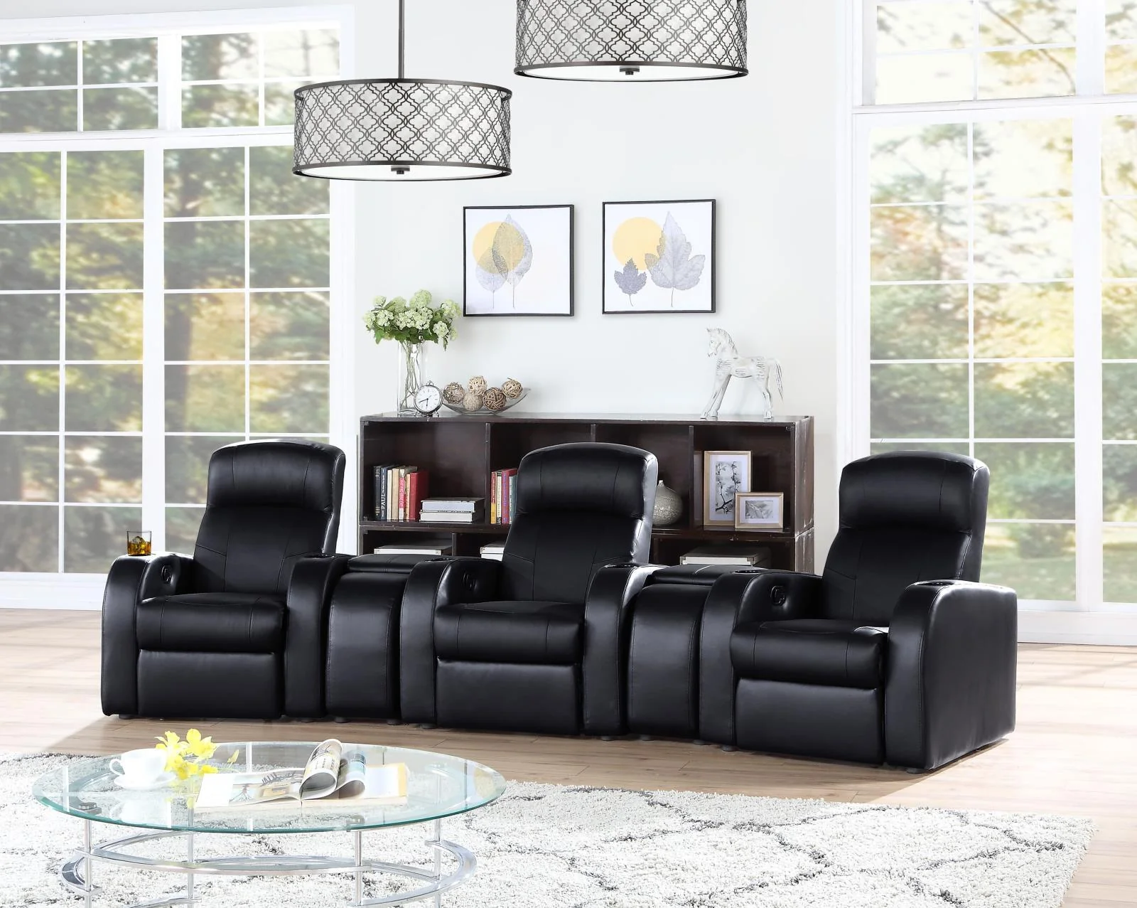 Cyrus Black Upholstered 5-Piece Reclining Living Room Set