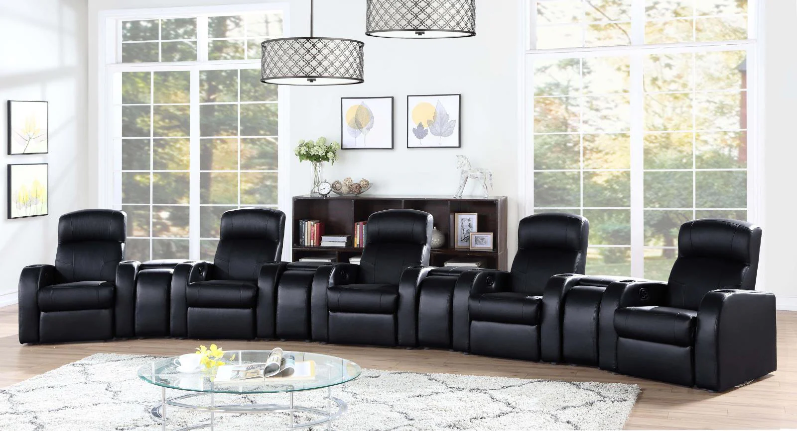 Cyrus Black Upholstered 9-Piece Reclining Living Room Set