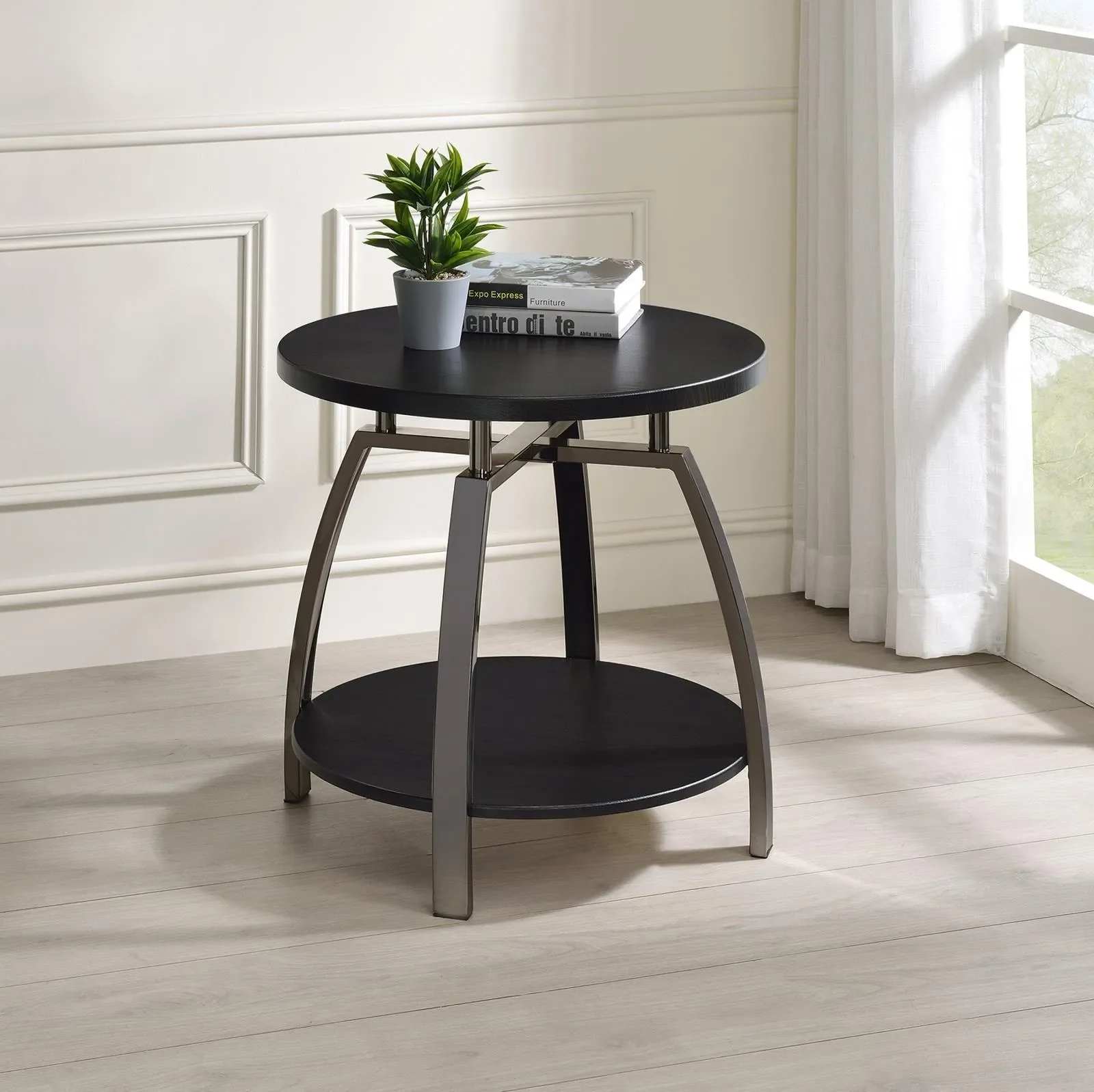 Dacre Dark Gray/Black Nickel Round End Table