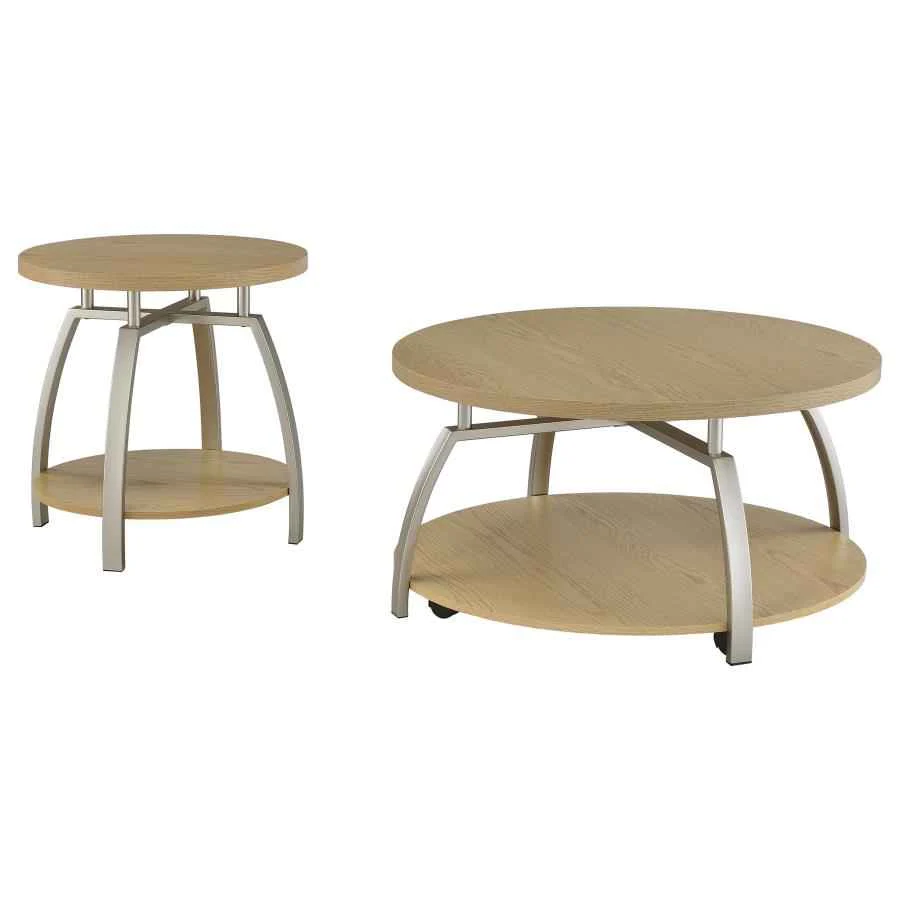 Dacre Greige 2-piece Round Coffee and End Table Set